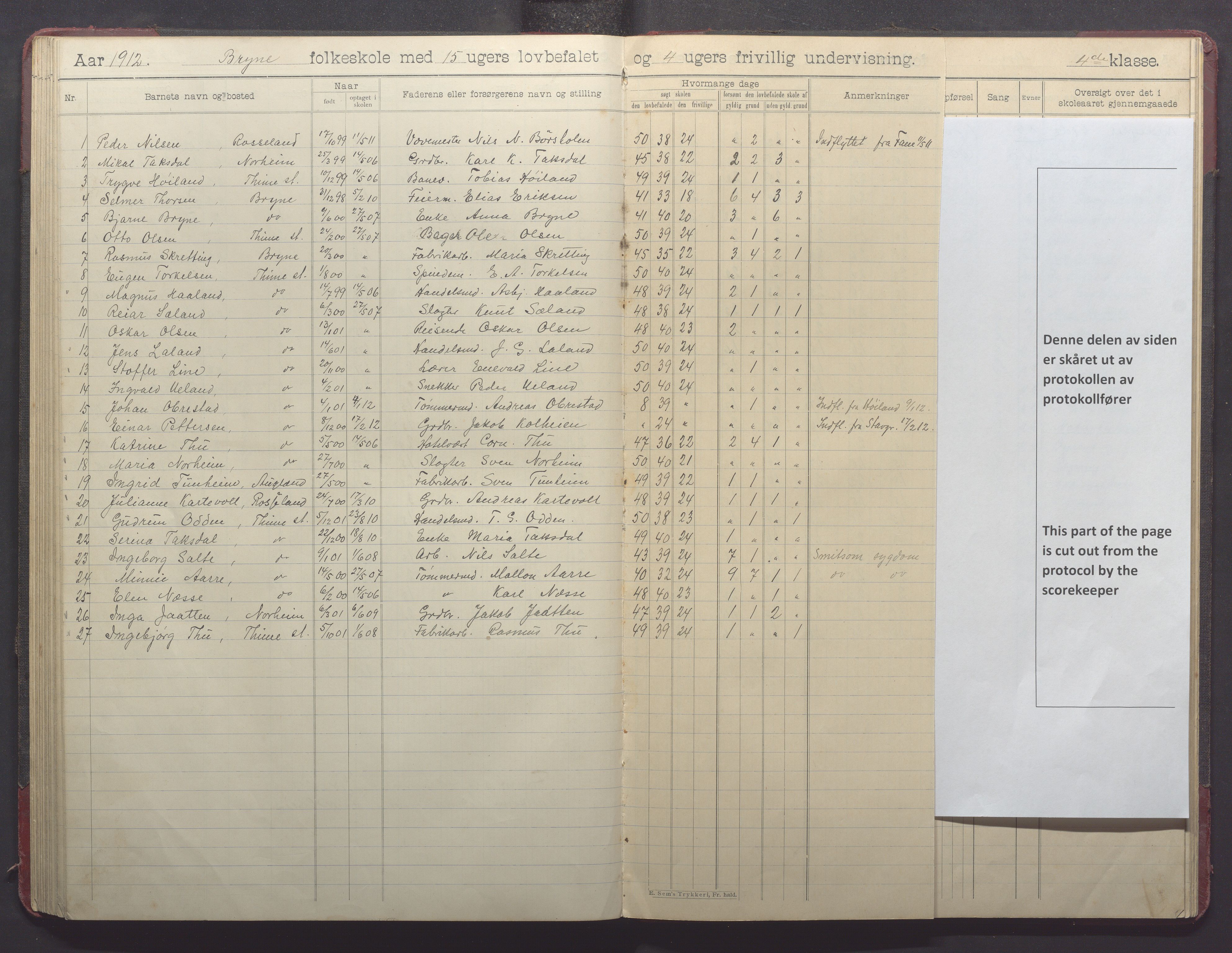 Time kommune - Bryne skule, IKAR/K-100797/H/L0002: Skoleprotokoll, 1902-1917, p. 77