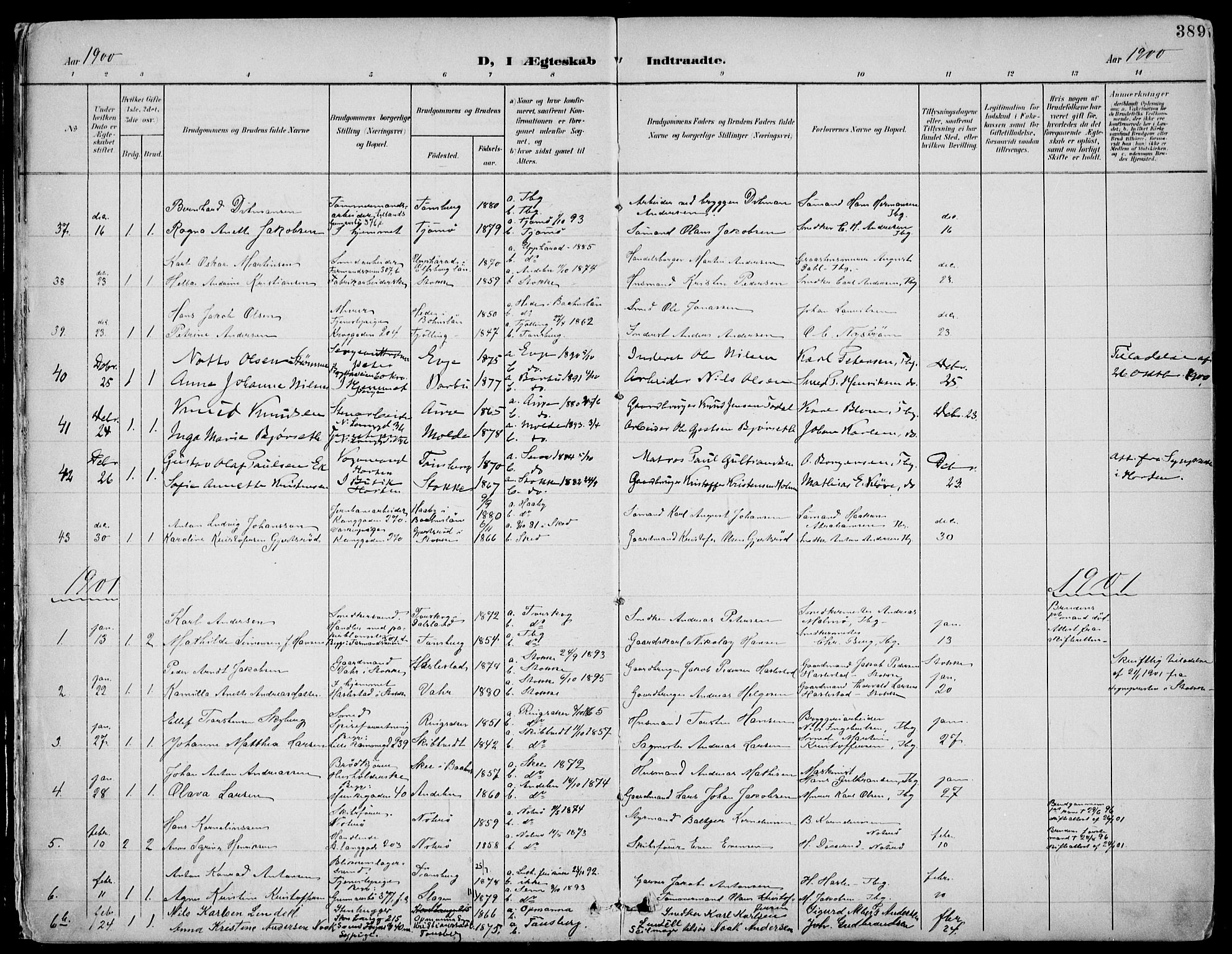 Tønsberg kirkebøker, SAKO/A-330/F/Fa/L0013: Parish register (official) no. I 13, 1900-1913, p. 389