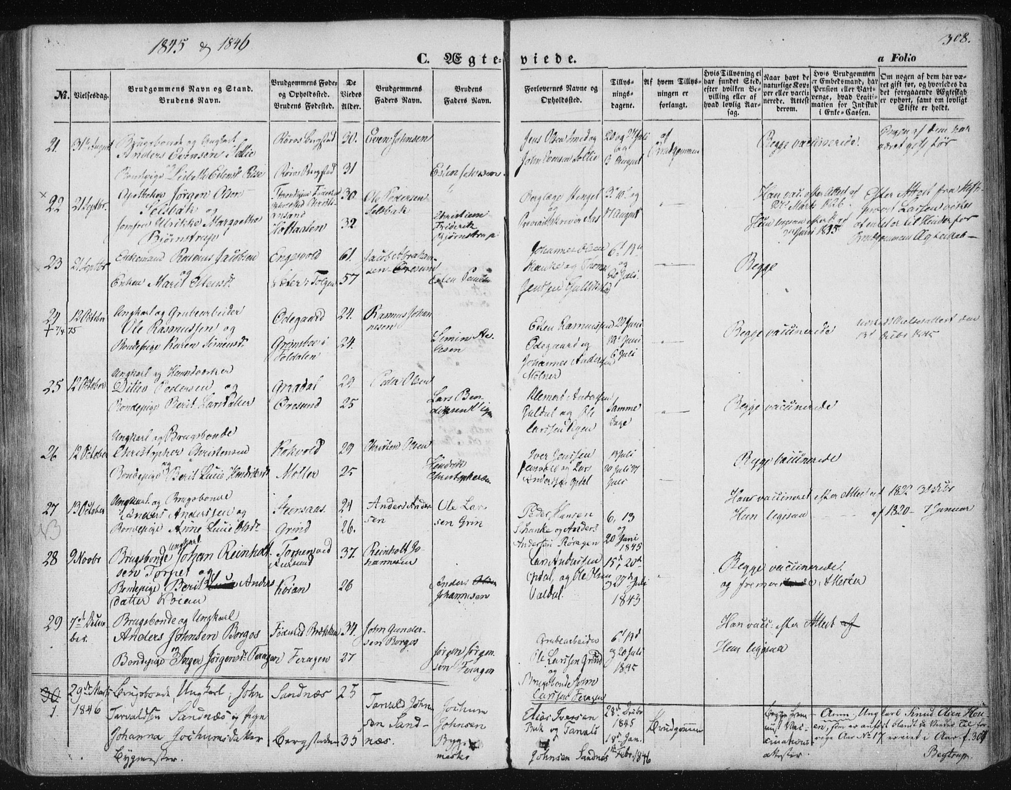 Ministerialprotokoller, klokkerbøker og fødselsregistre - Sør-Trøndelag, SAT/A-1456/681/L0931: Parish register (official) no. 681A09, 1845-1859, p. 308