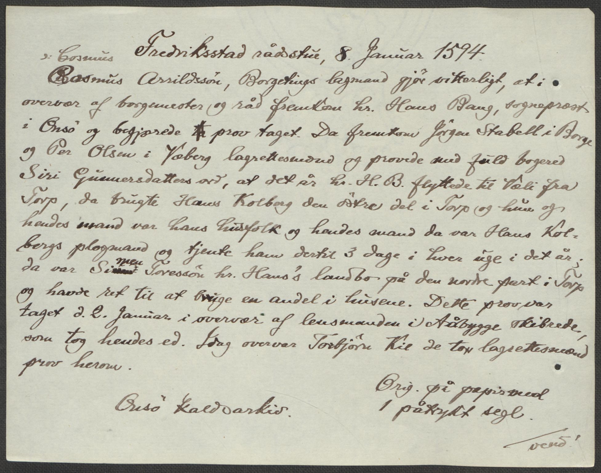 Riksarkivets diplomsamling, AV/RA-EA-5965/F15/L0003: Prestearkiv - Østfold, 1594-1700, p. 9