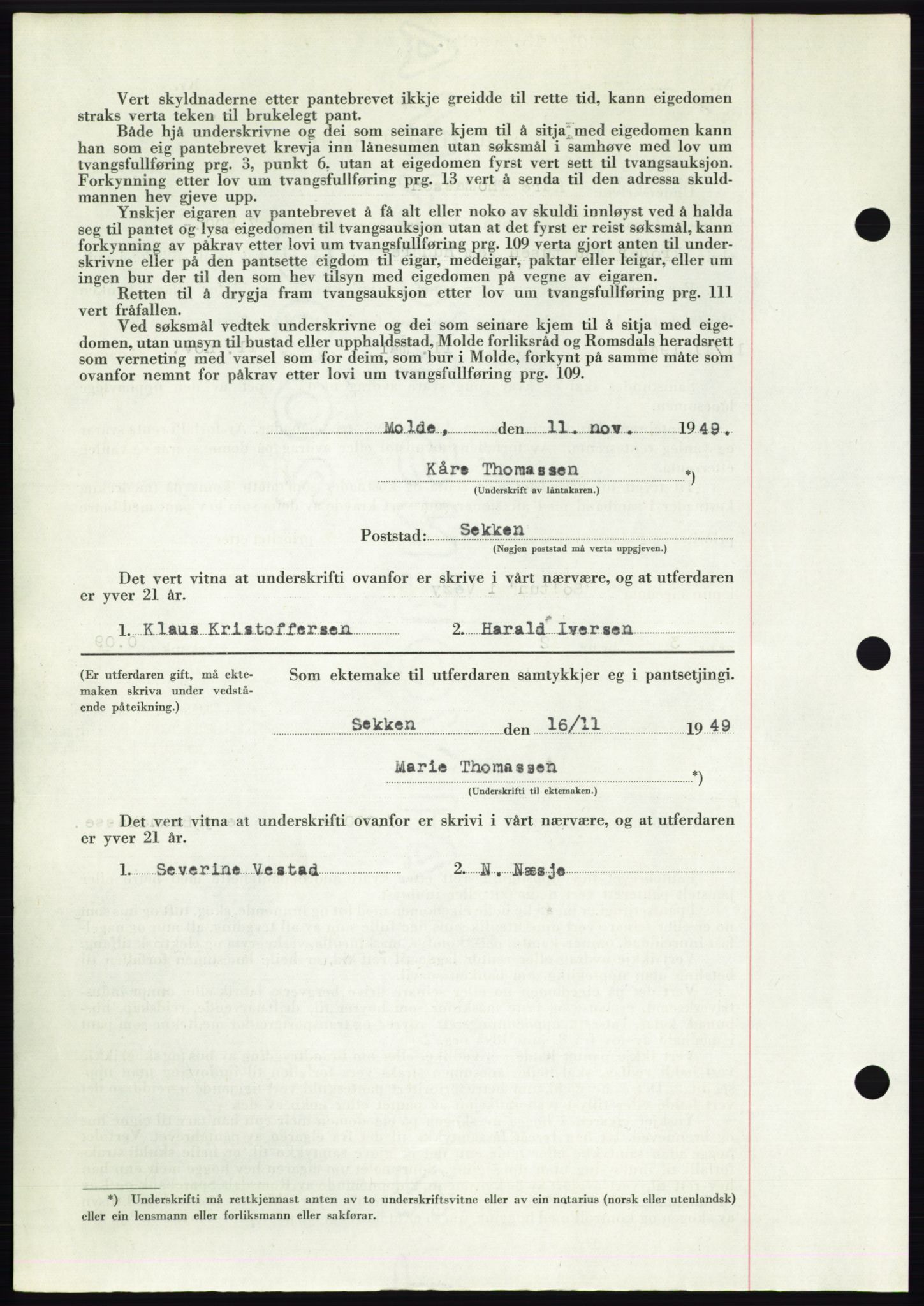 Romsdal sorenskriveri, AV/SAT-A-4149/1/2/2C: Mortgage book no. B5, 1949-1950, Diary no: : 3519/1949