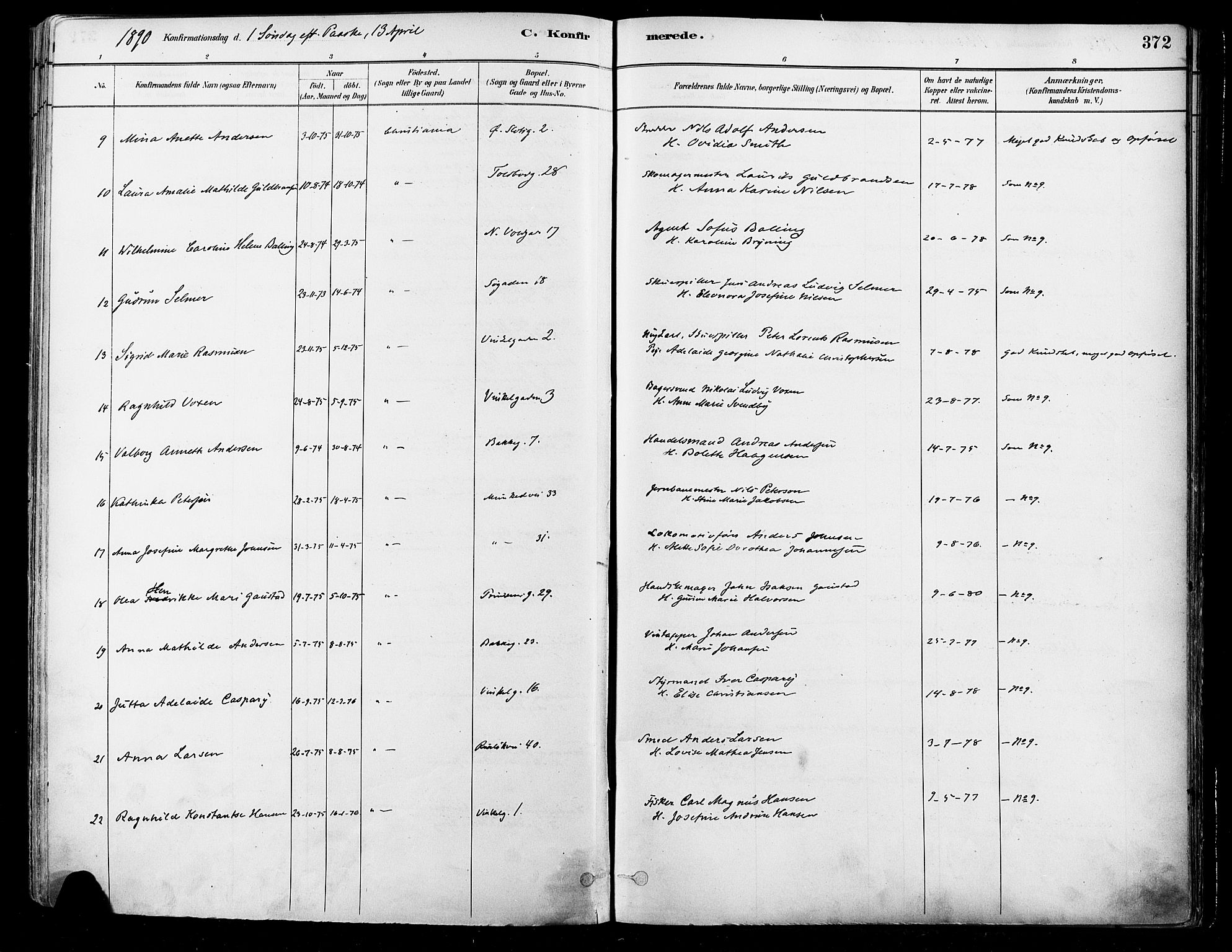 Johannes prestekontor Kirkebøker, SAO/A-10852/F/Fa/L0003: Parish register (official) no. 3, 1882-1896, p. 372