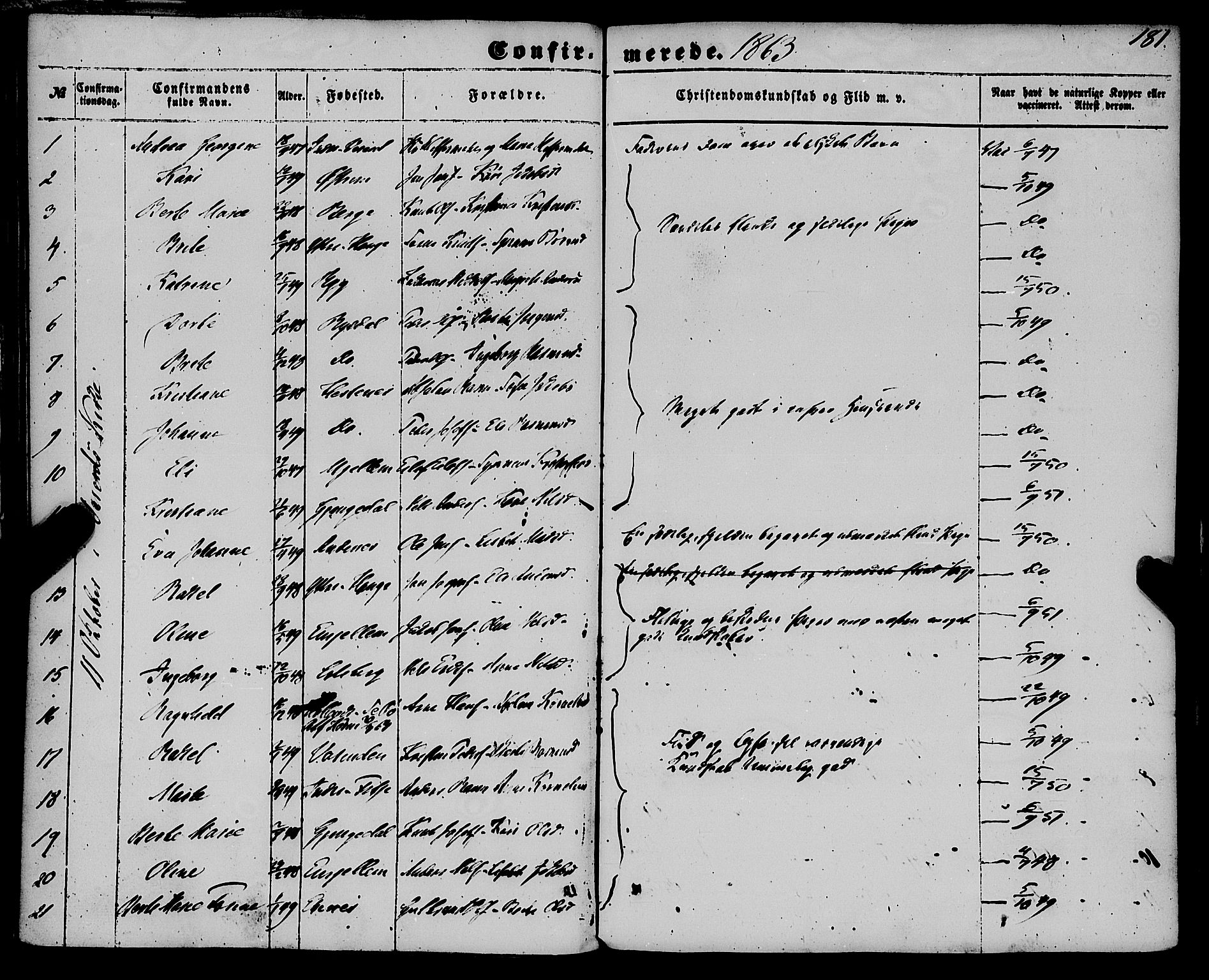 Gloppen sokneprestembete, AV/SAB-A-80101/H/Haa/Haaa/L0009: Parish register (official) no. A 9, 1855-1870, p. 181