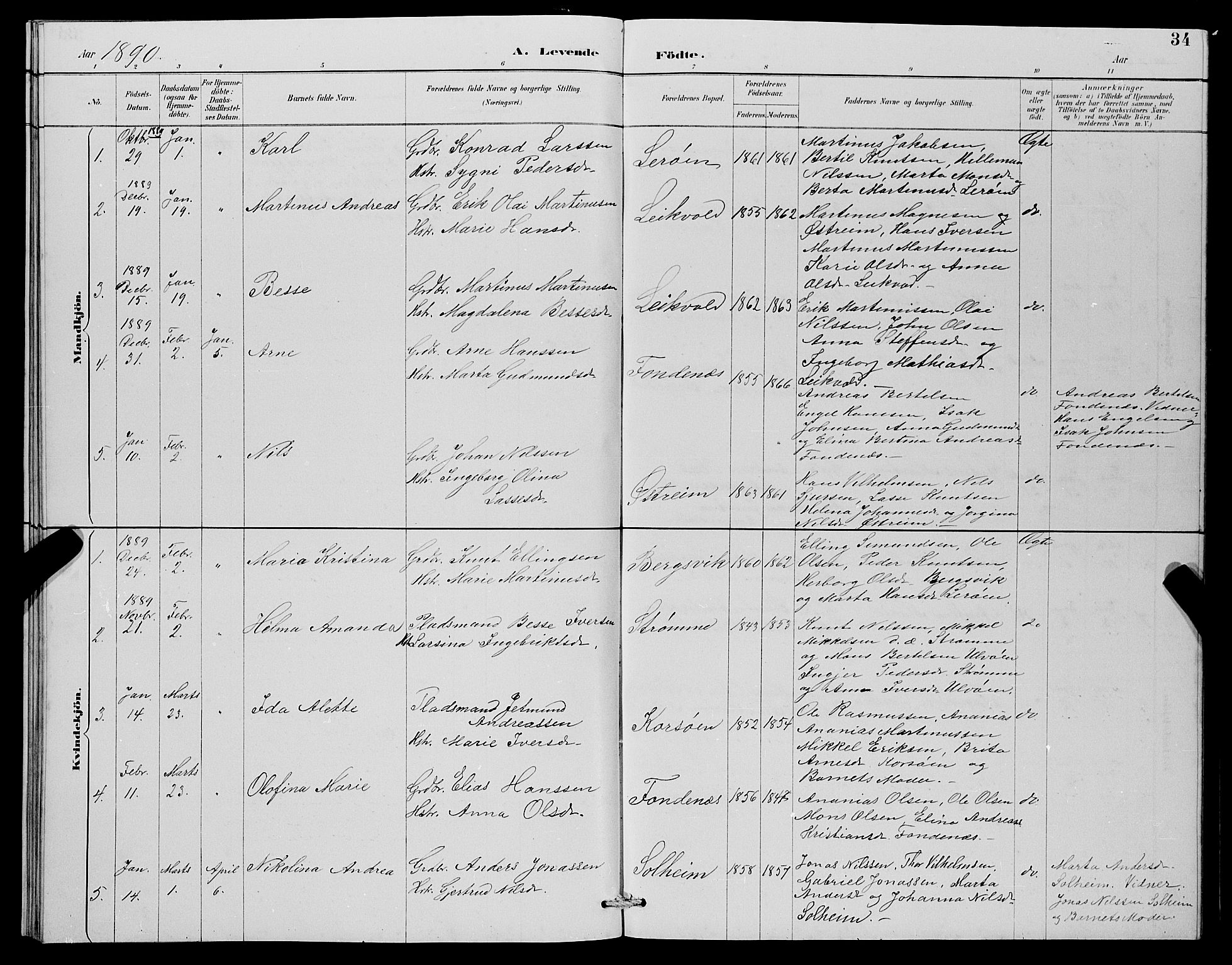 Lindås Sokneprestembete, SAB/A-76701/H/Hab: Parish register (copy) no. C 3, 1886-1893, p. 34