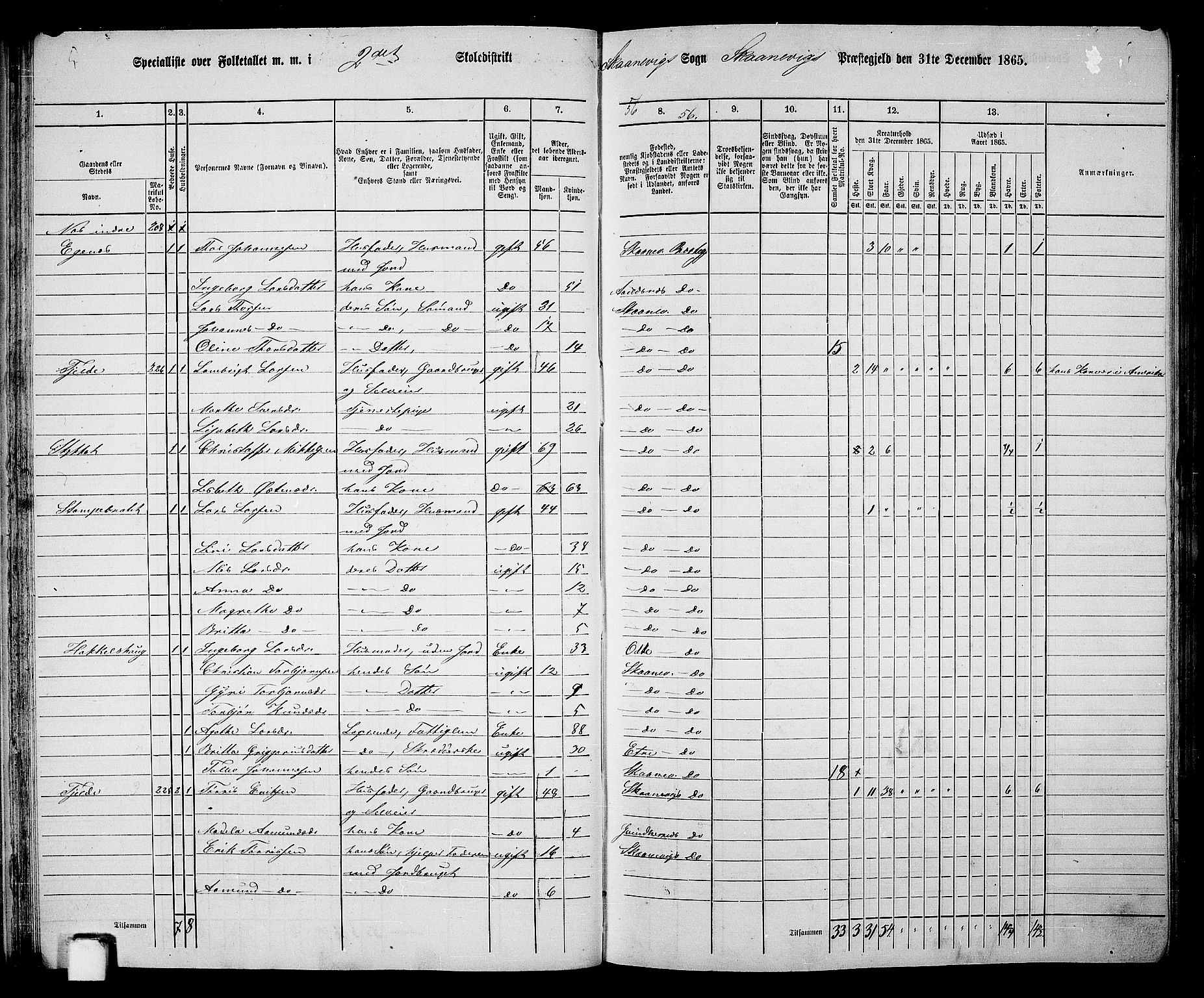 RA, 1865 census for Skånevik, 1865, p. 33