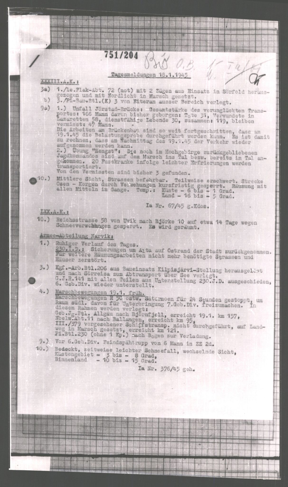 Forsvarets Overkommando. 2 kontor. Arkiv 11.4. Spredte tyske arkivsaker, AV/RA-RAFA-7031/D/Dar/Dara/L0006: Krigsdagbøker for 20. Gebirgs-Armee-Oberkommando (AOK 20), 1945, p. 619