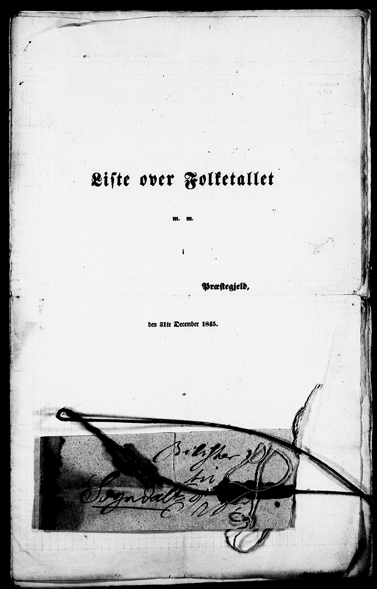 , Census 1845 for Sogndal, 1845, p. 1