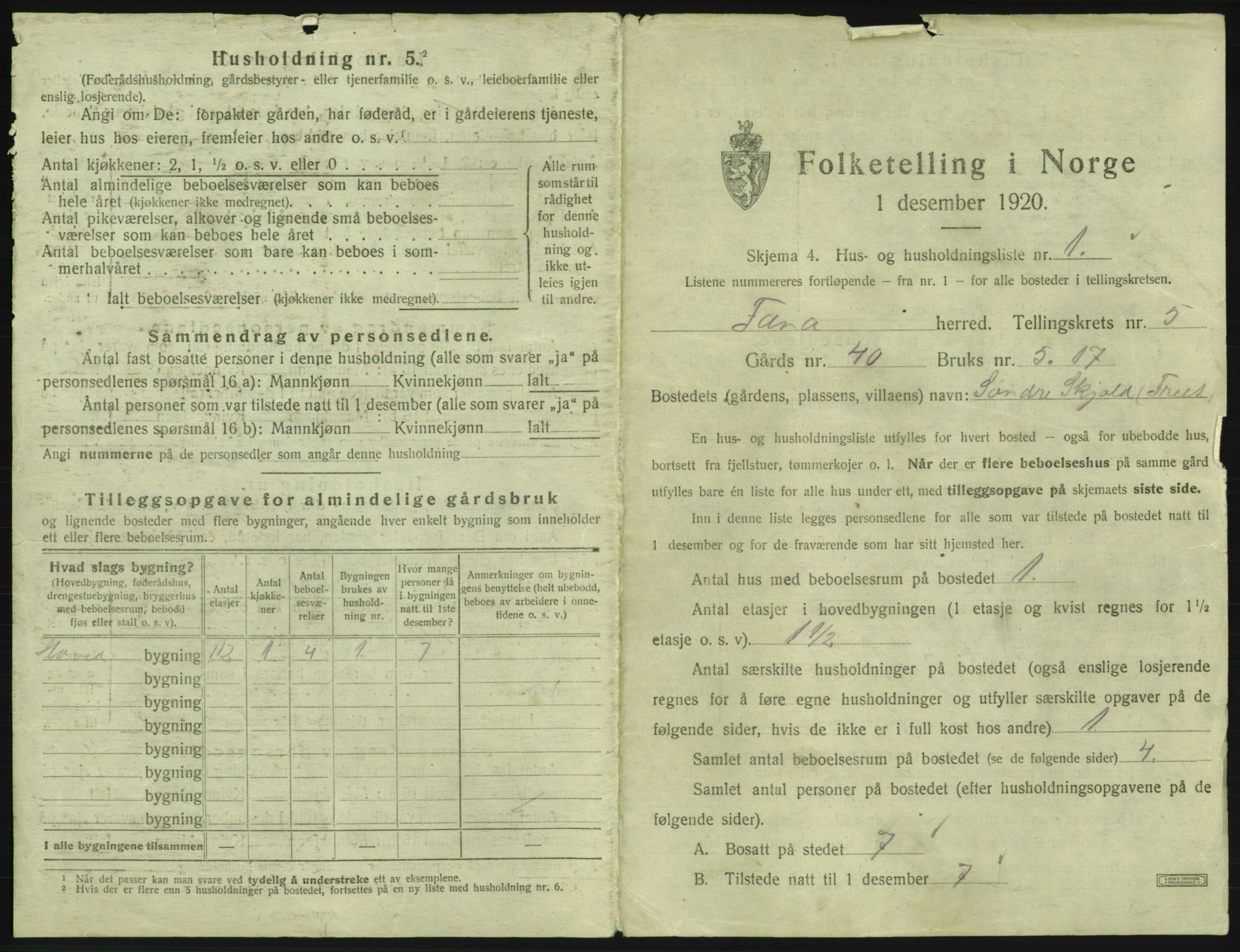 SAB, 1920 census for Fana, 1920, p. 524