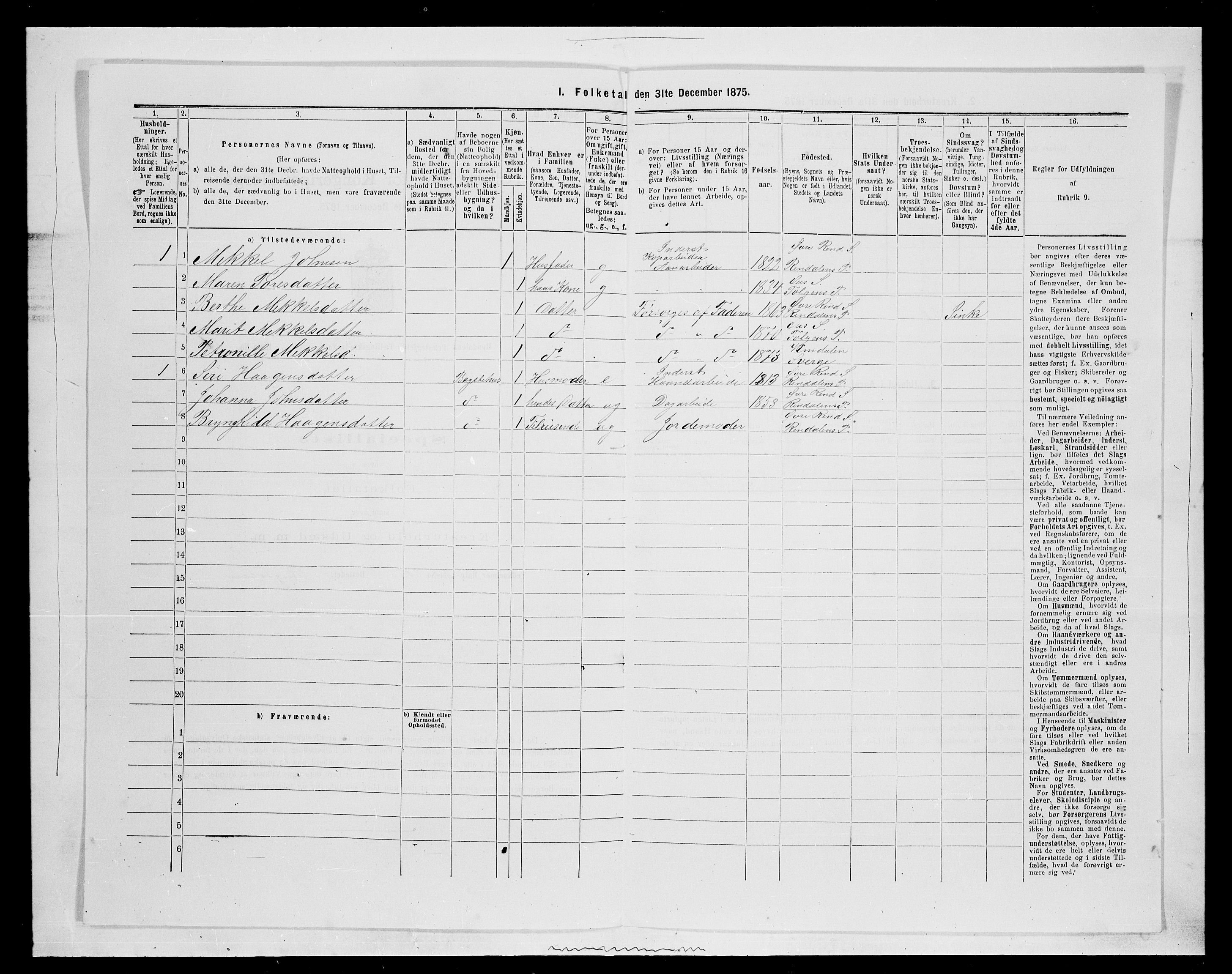 SAH, 1875 census for 0432P Rendalen, 1875, p. 847