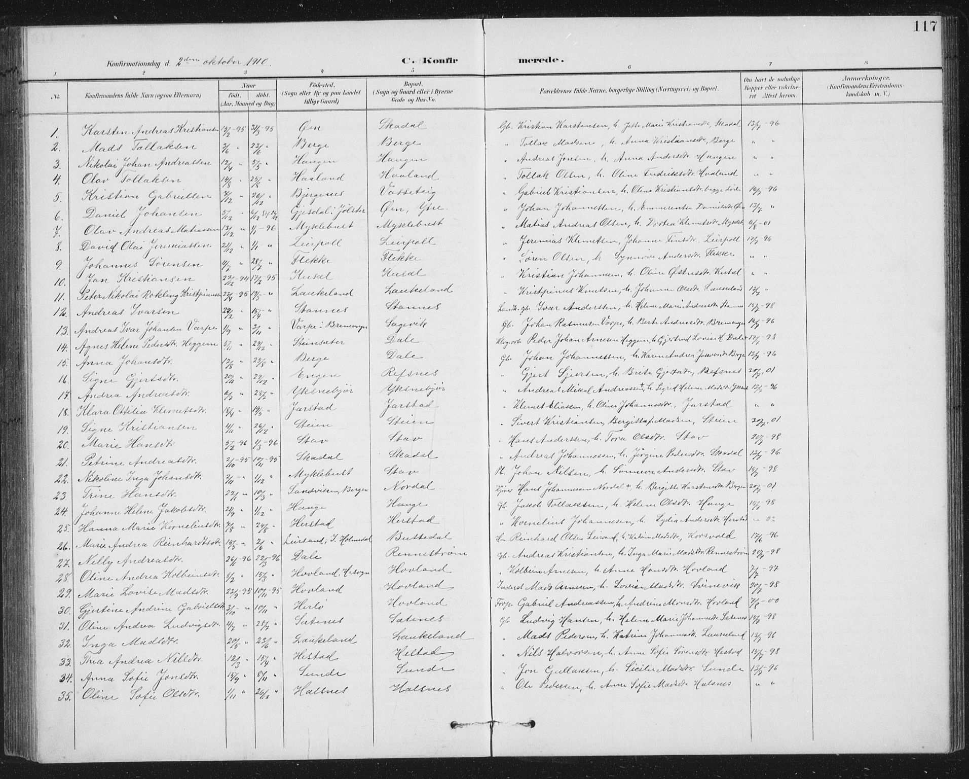 Fjaler sokneprestembete, SAB/A-79801/H/Hab/Habc/L0003: Parish register (copy) no. C 3, 1894-1917, p. 117