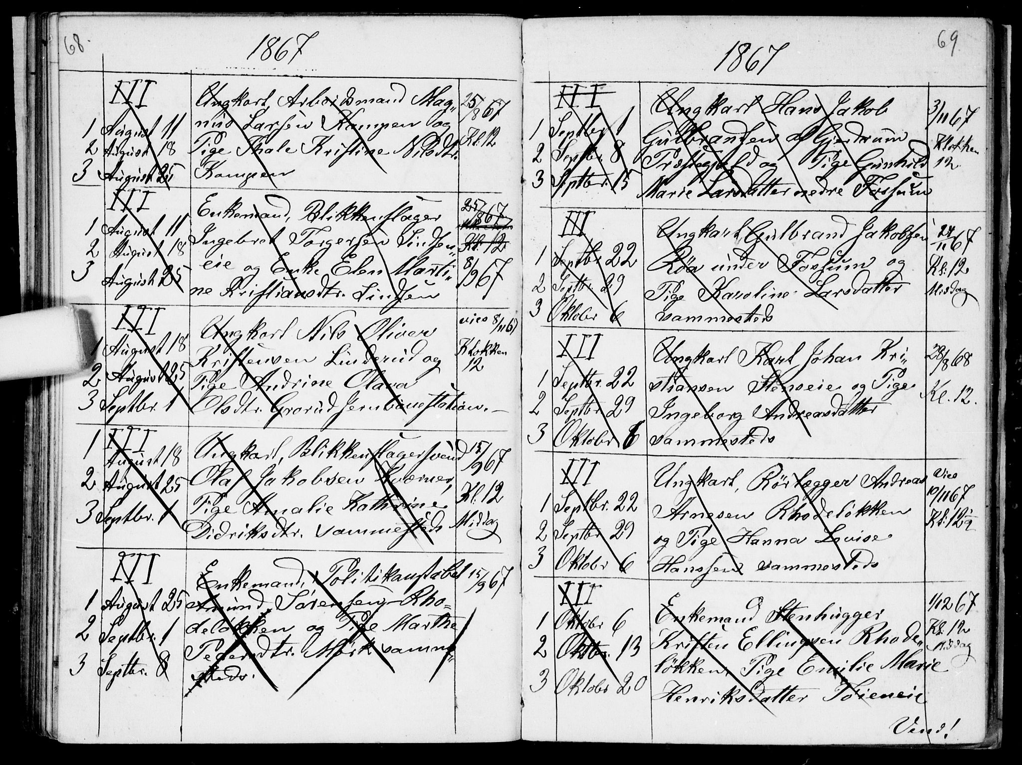 Østre Aker prestekontor Kirkebøker, AV/SAO-A-10840/H/Ha/L0002: Banns register no. I 2, 1861-1872, p. 68-69