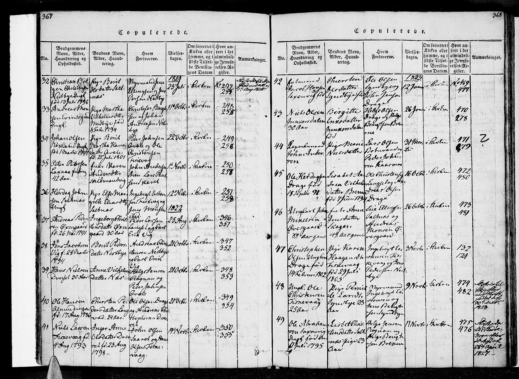 Ministerialprotokoller, klokkerbøker og fødselsregistre - Nordland, SAT/A-1459/847/L0665: Parish register (official) no. 847A05, 1818-1841, p. 367-368