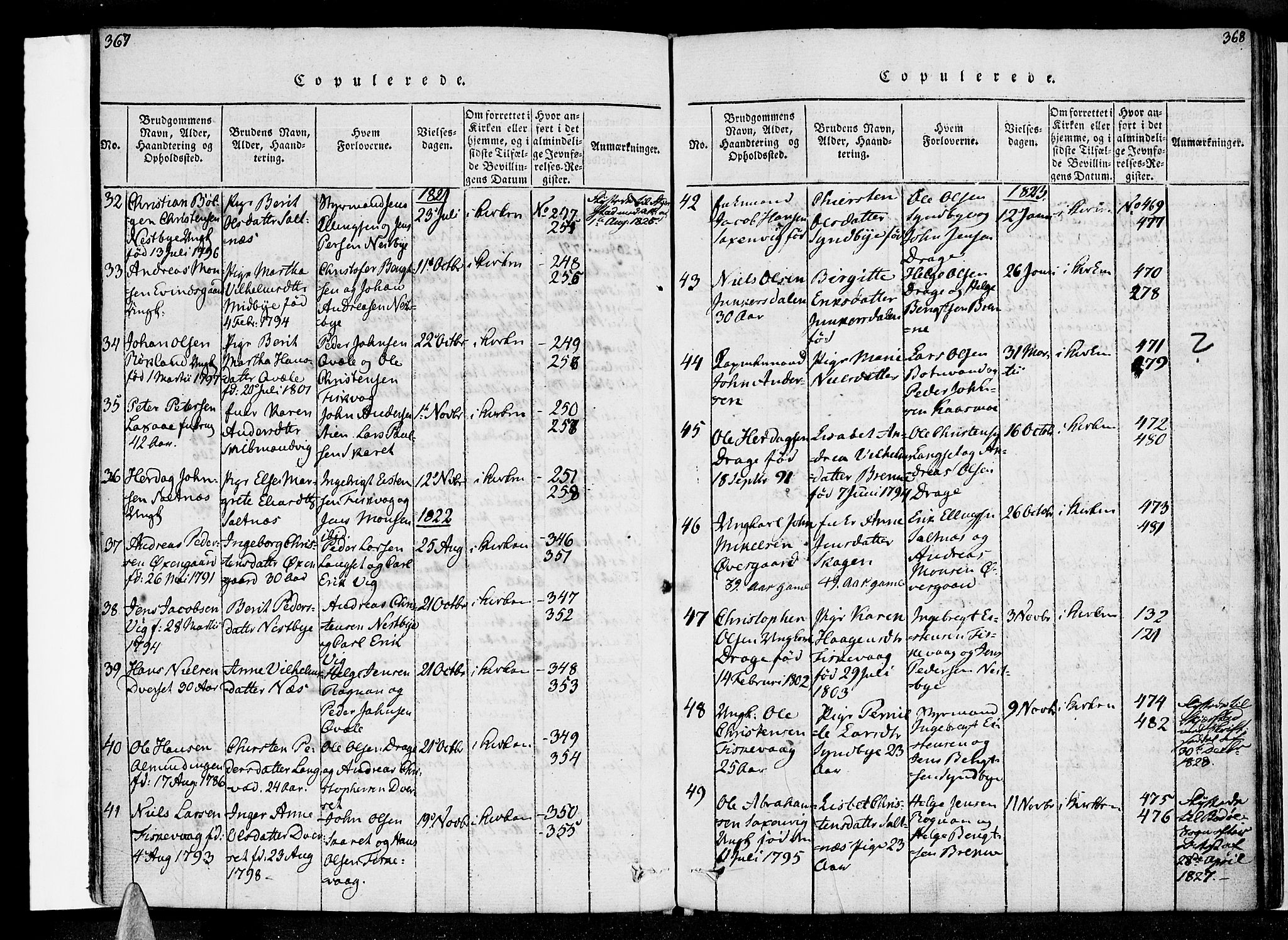 Ministerialprotokoller, klokkerbøker og fødselsregistre - Nordland, AV/SAT-A-1459/847/L0665: Parish register (official) no. 847A05, 1818-1841, p. 367-368