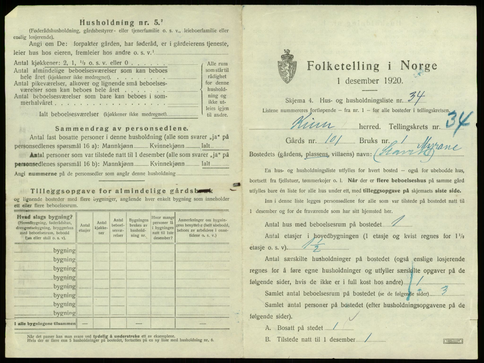 SAB, 1920 census for Kinn, 1920, p. 1701