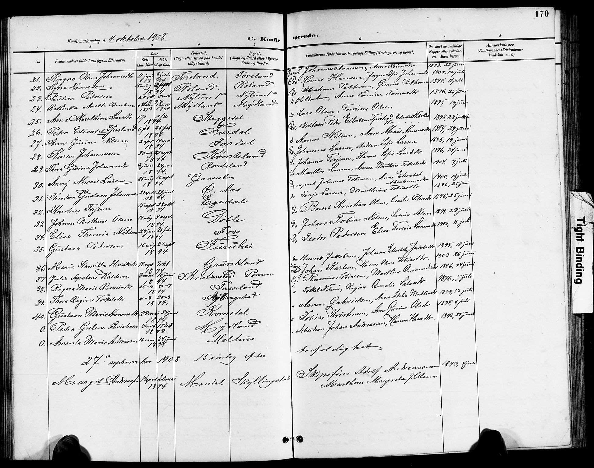 Sør-Audnedal sokneprestkontor, AV/SAK-1111-0039/F/Fb/Fbb/L0006: Parish register (copy) no. B 6, 1893-1915, p. 170