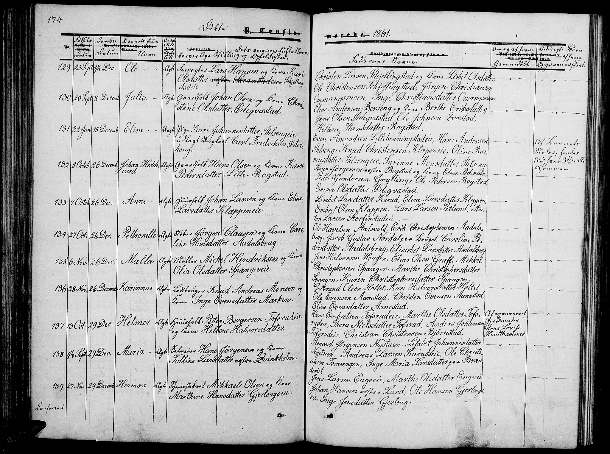 Løten prestekontor, AV/SAH-PREST-022/L/La/L0003: Parish register (copy) no. 3, 1850-1862, p. 174