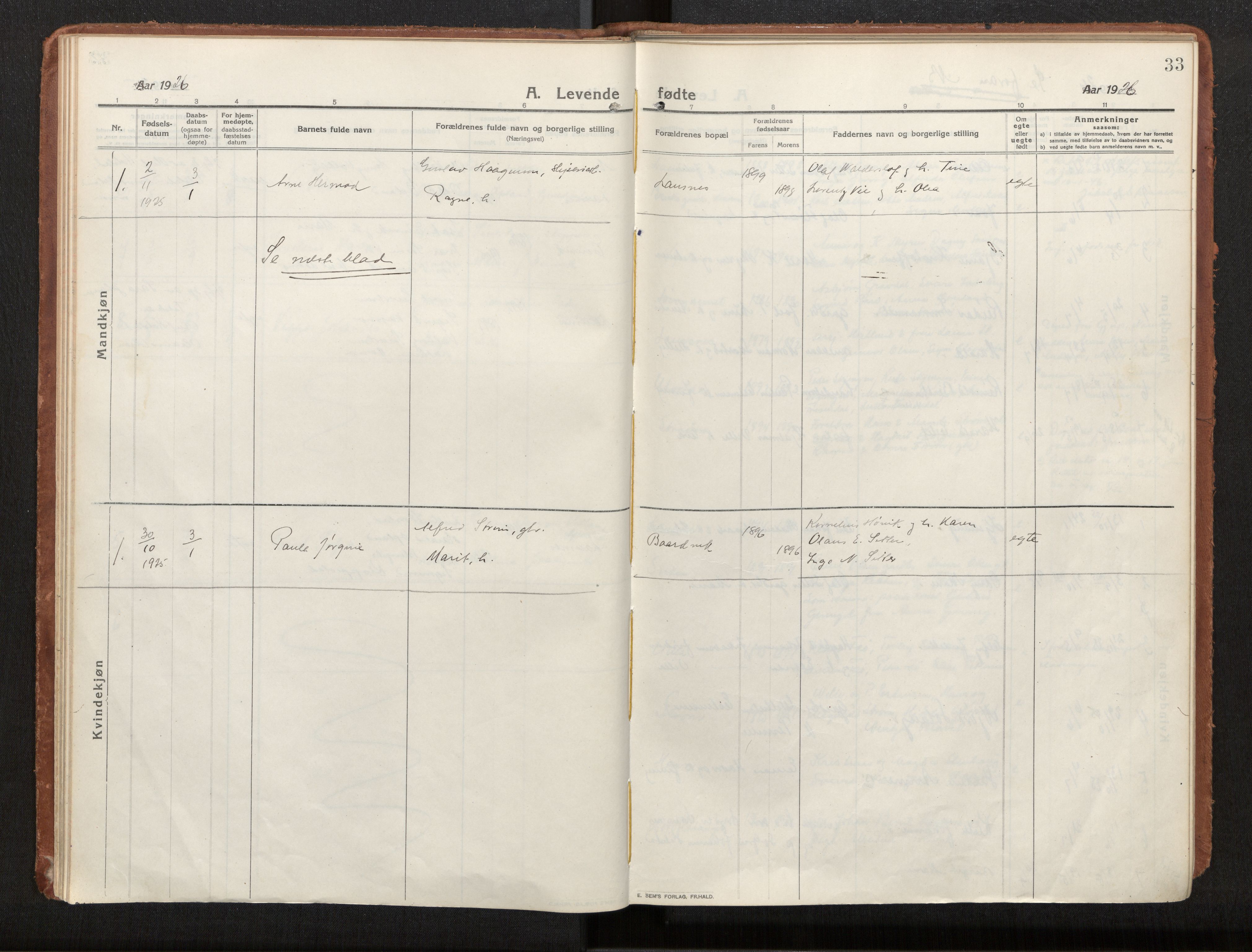 Ministerialprotokoller, klokkerbøker og fødselsregistre - Nord-Trøndelag, SAT/A-1458/772/L0604: Parish register (official) no. 772A02, 1913-1937, p. 33