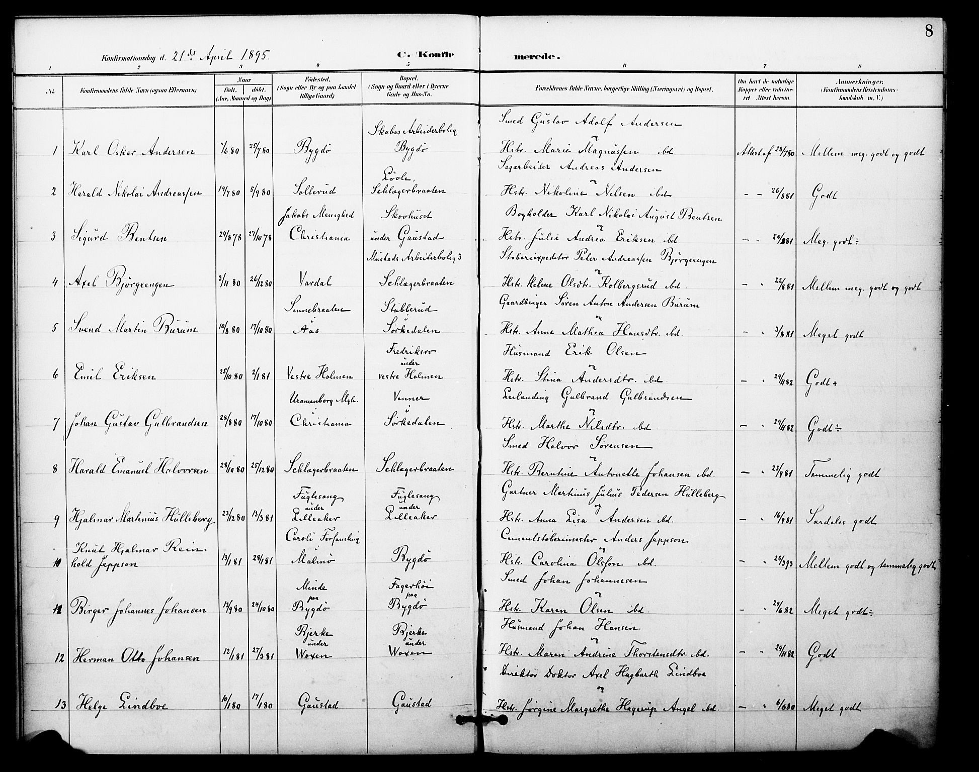 Vestre Aker prestekontor Kirkebøker, SAO/A-10025/F/Fa/L0012: Parish register (official) no. 12, 1894-1909, p. 8