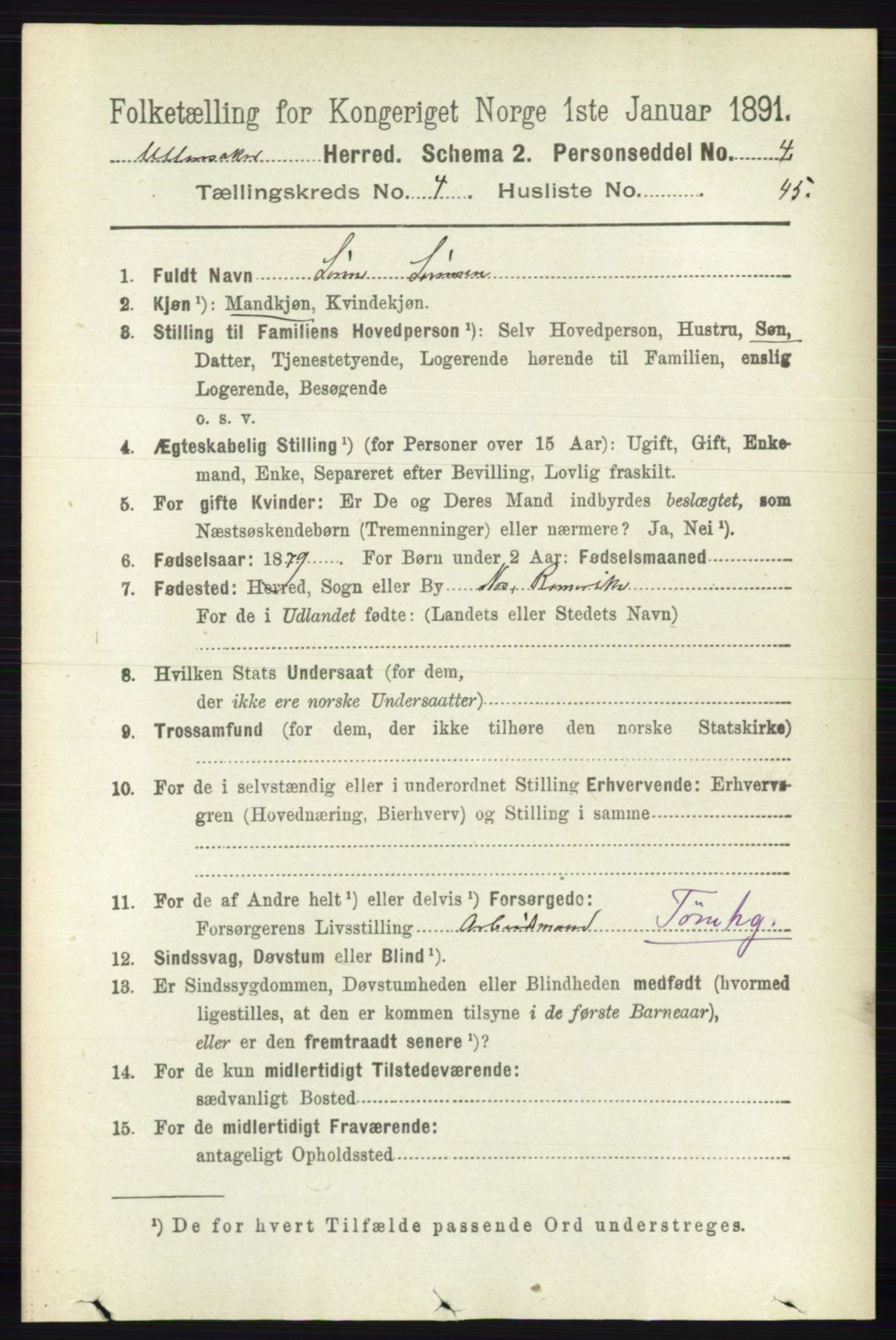 RA, 1891 census for 0235 Ullensaker, 1891, p. 1745