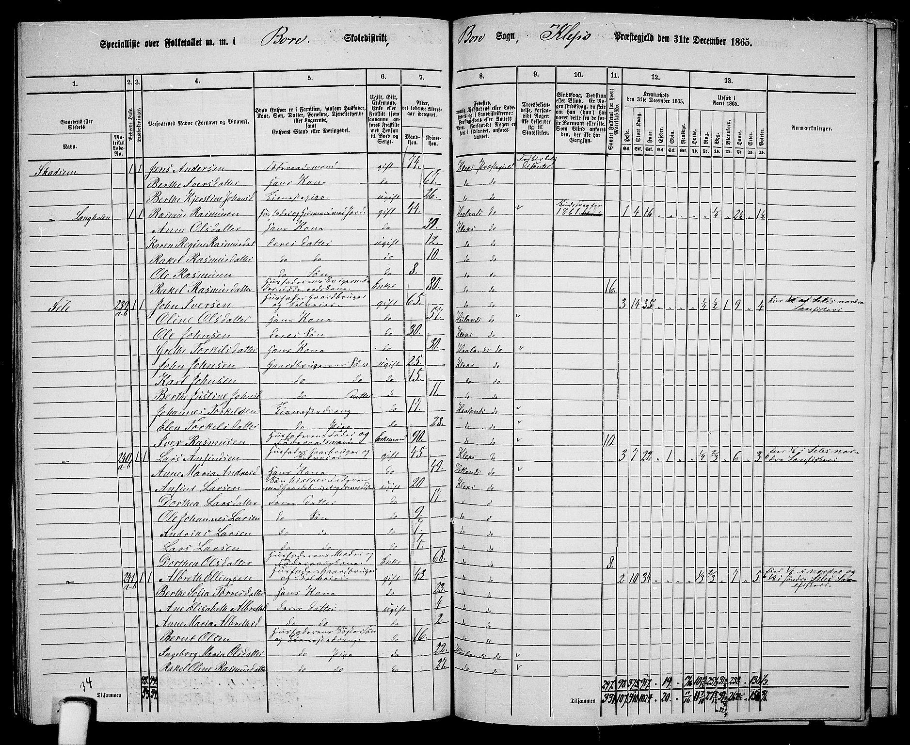 RA, 1865 census for Klepp, 1865, p. 88