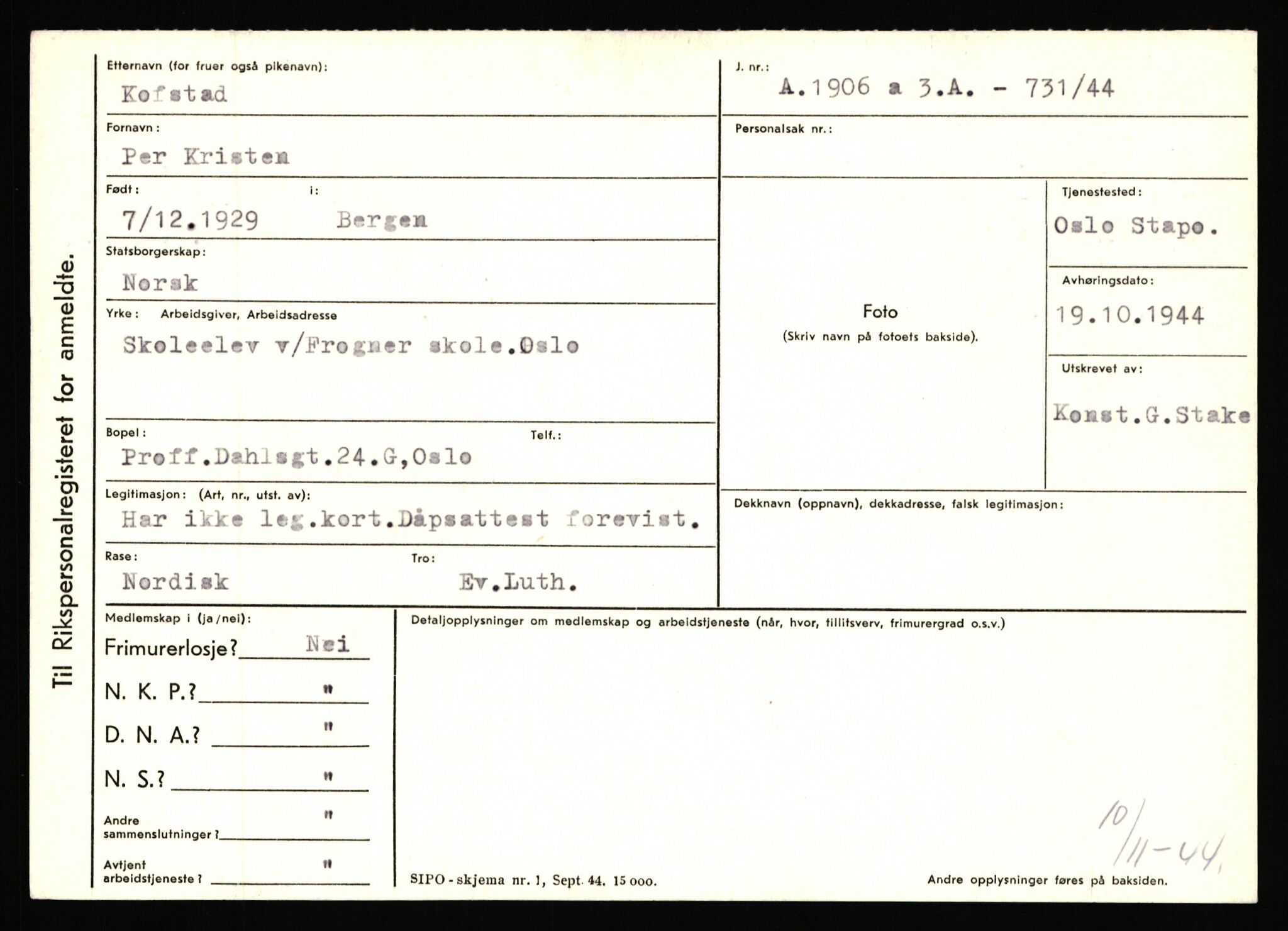 Statspolitiet - Hovedkontoret / Osloavdelingen, AV/RA-S-1329/C/Ca/L0009: Knutsen - Limstrand, 1943-1945, p. 444