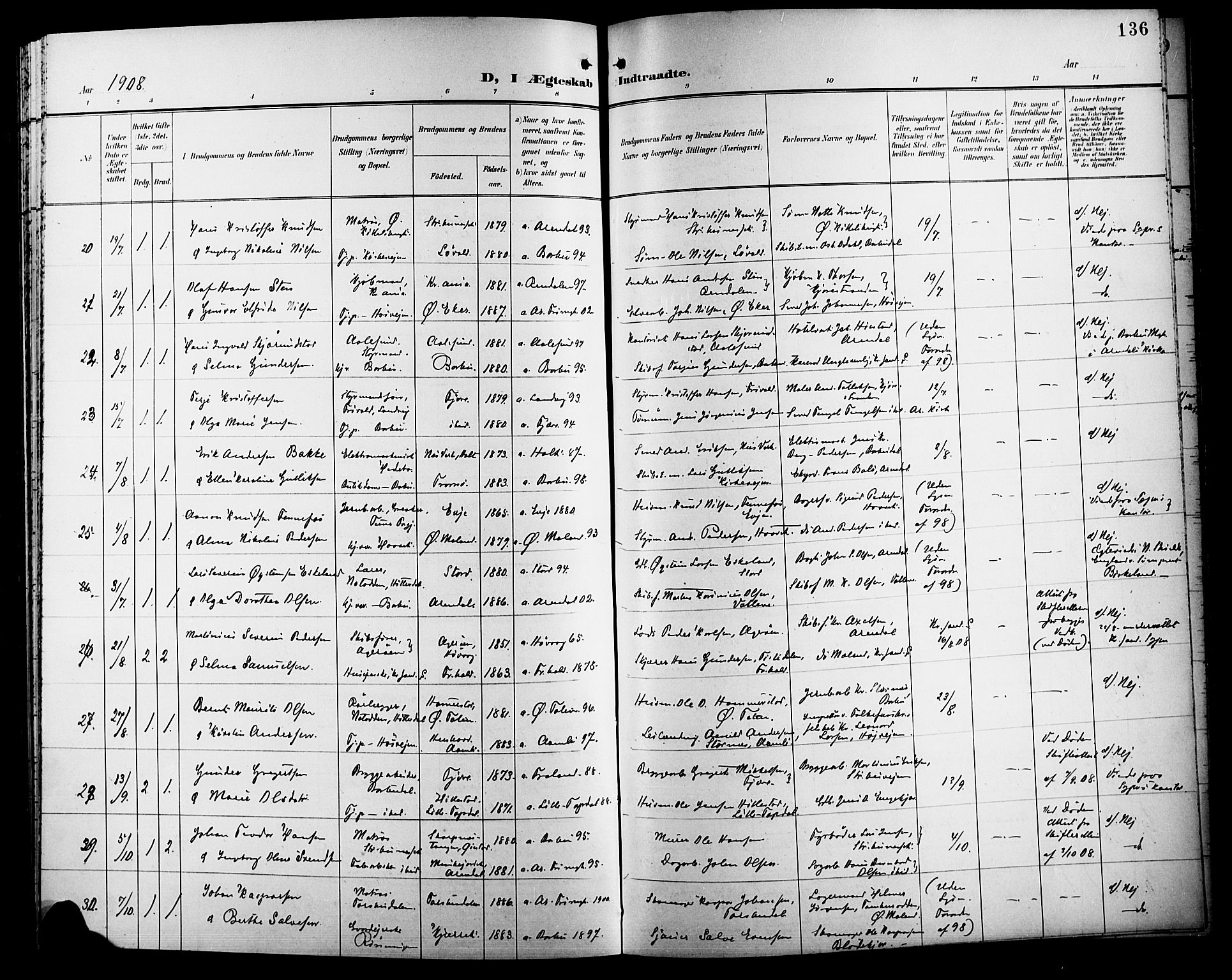 Barbu sokneprestkontor, SAK/1111-0003/F/Fb/L0003: Parish register (copy) no. B 3, 1897-1911, p. 136