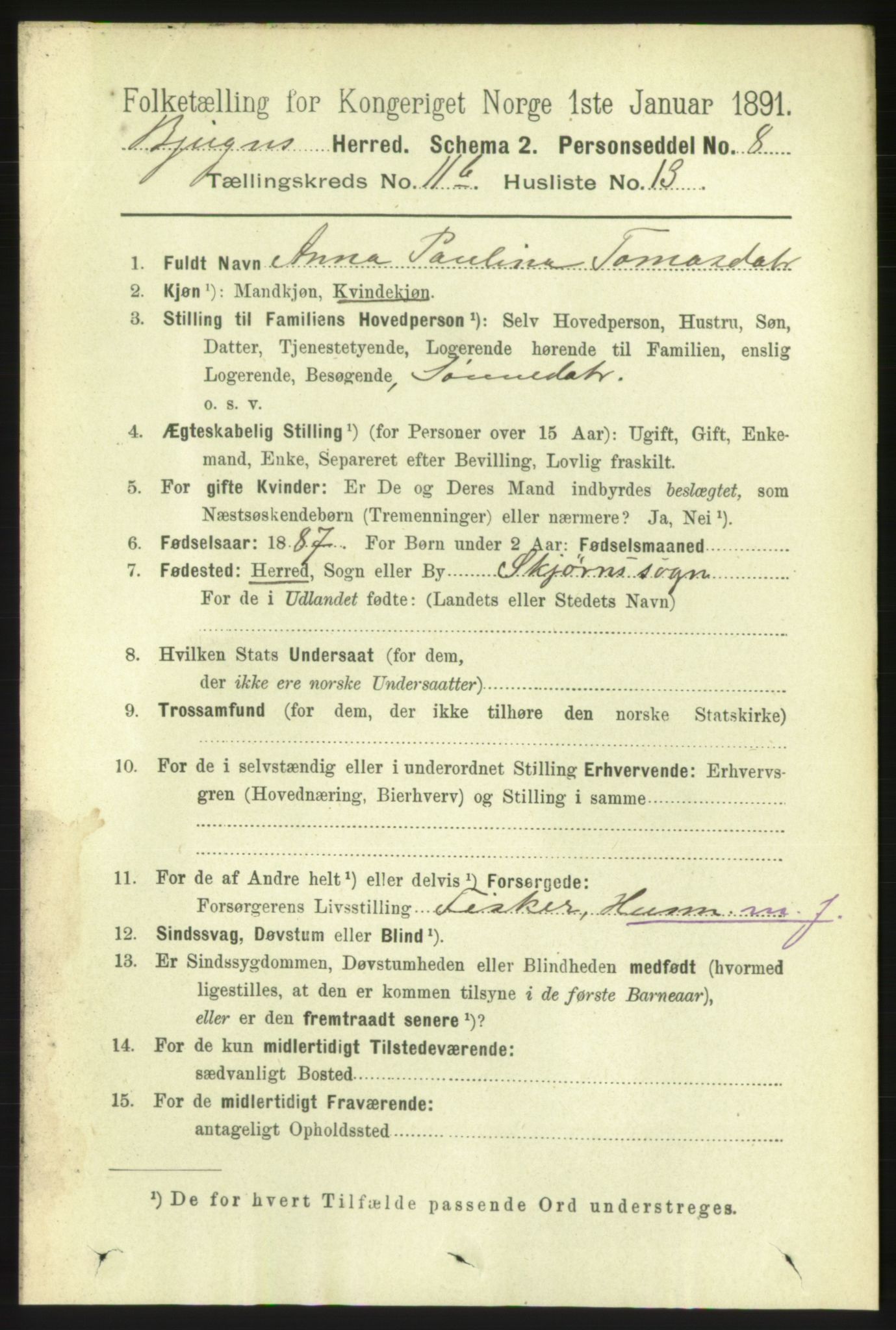 RA, 1891 census for 1627 Bjugn, 1891, p. 3247