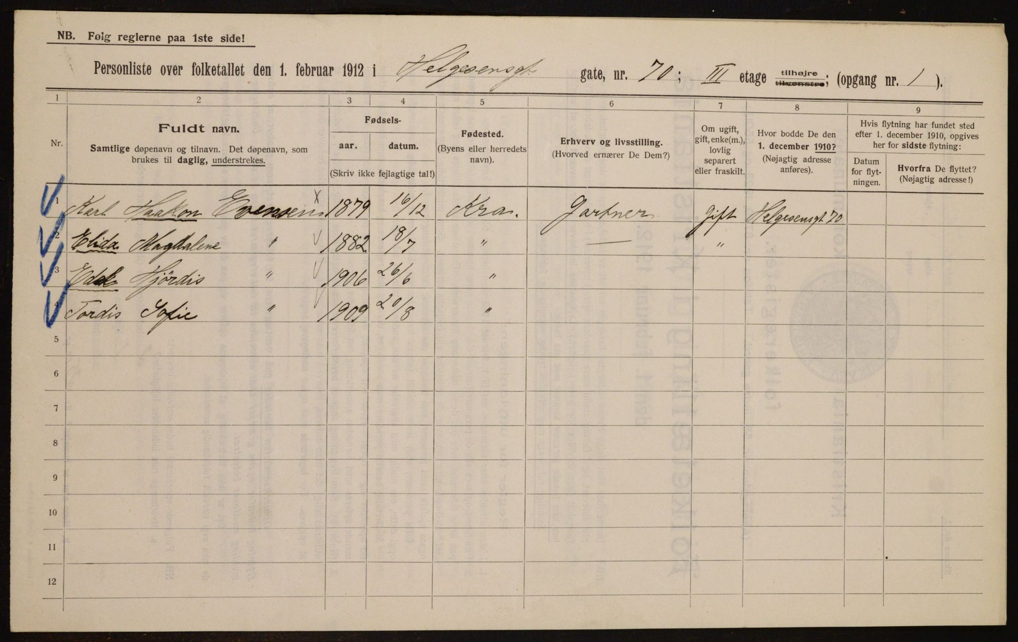 OBA, Municipal Census 1912 for Kristiania, 1912, p. 38864