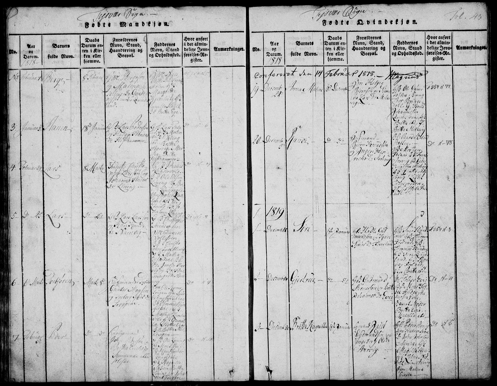 Skjold sokneprestkontor, SAST/A-101847/H/Ha/Hab/L0002: Parish register (copy) no. B 2 /1, 1815-1830, p. 43