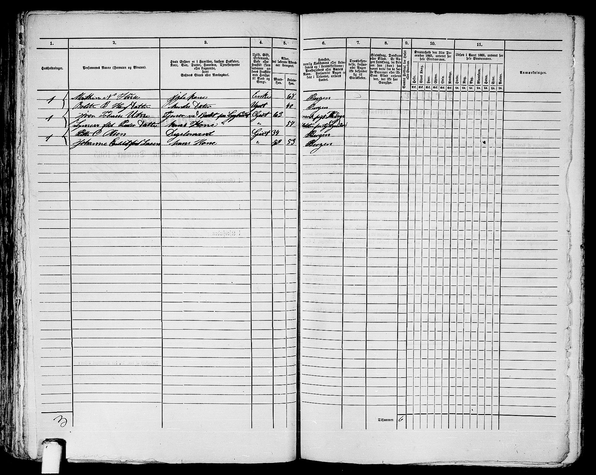 RA, 1865 census for Bergen, 1865, p. 1225