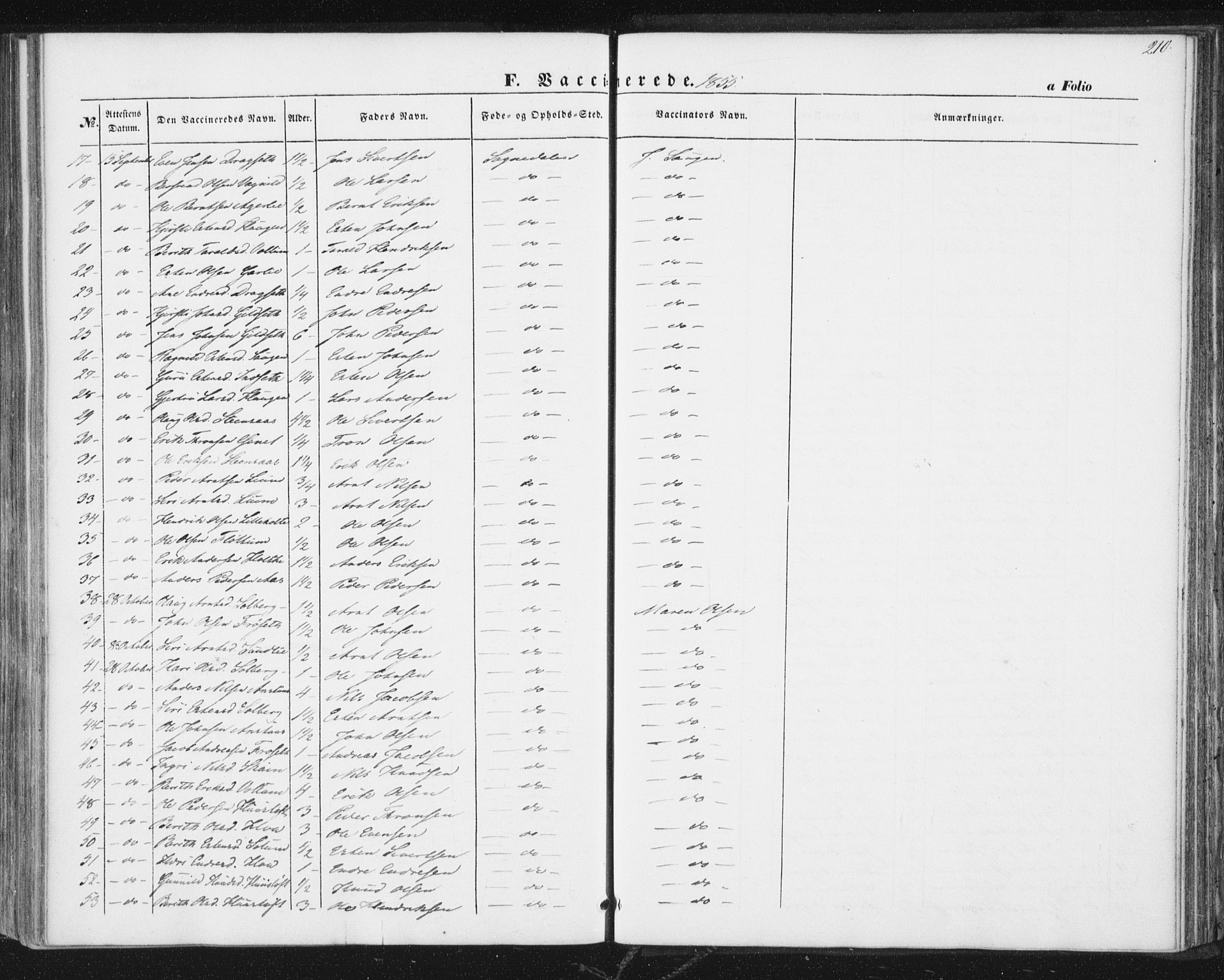 Ministerialprotokoller, klokkerbøker og fødselsregistre - Sør-Trøndelag, AV/SAT-A-1456/689/L1038: Parish register (official) no. 689A03, 1848-1872, p. 210