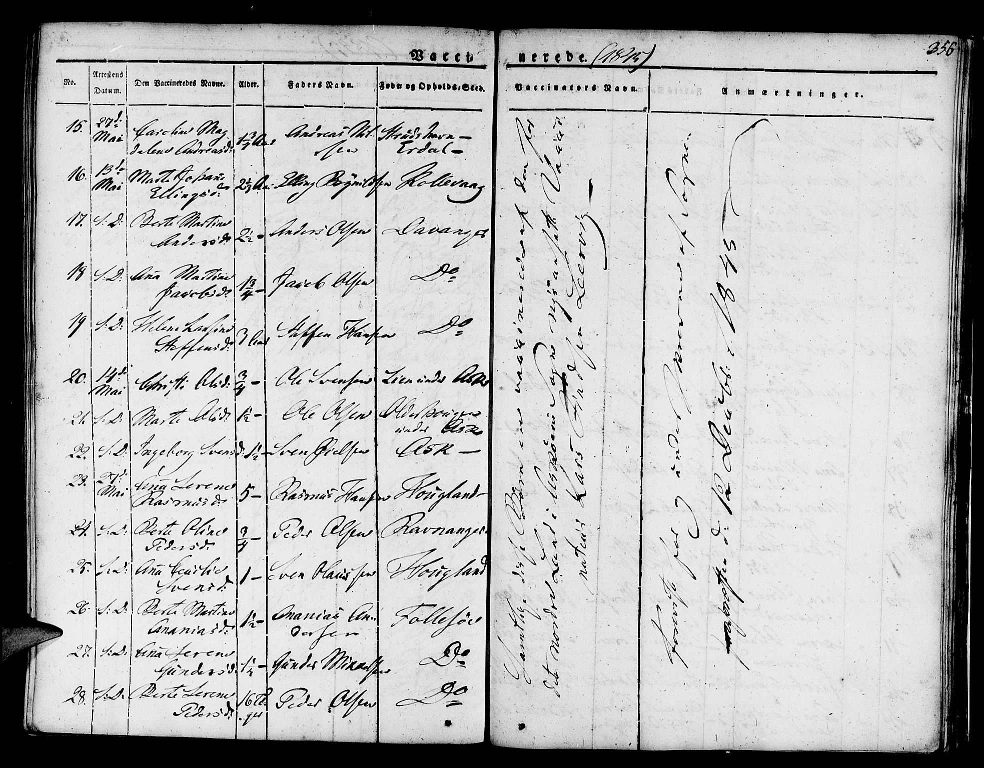 Askøy Sokneprestembete, AV/SAB-A-74101/H/Ha/Haa/Haaa/L0004: Parish register (official) no. A 4, 1825-1845, p. 356