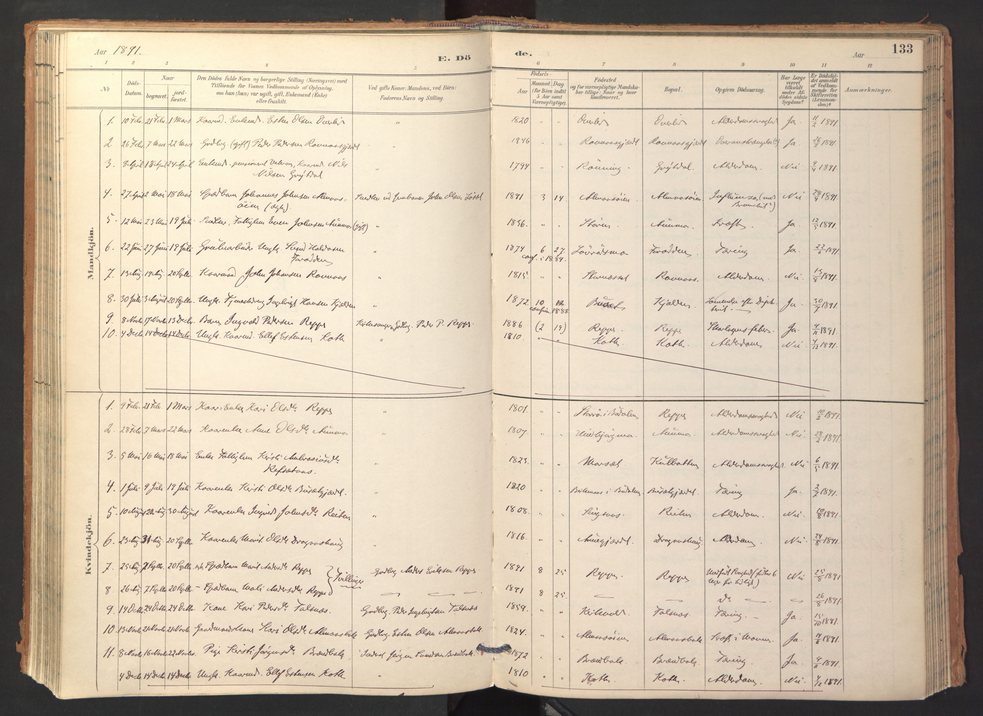 Ministerialprotokoller, klokkerbøker og fødselsregistre - Sør-Trøndelag, SAT/A-1456/688/L1025: Parish register (official) no. 688A02, 1891-1909, p. 133