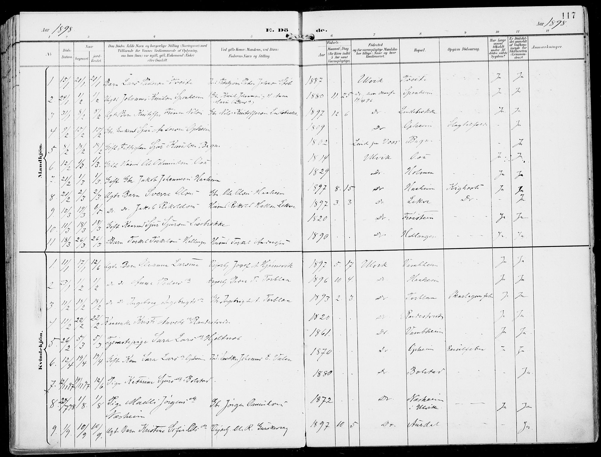 Ulvik sokneprestembete, SAB/A-78801/H/Haa: Parish register (official) no. B  2, 1898-1924, p. 117