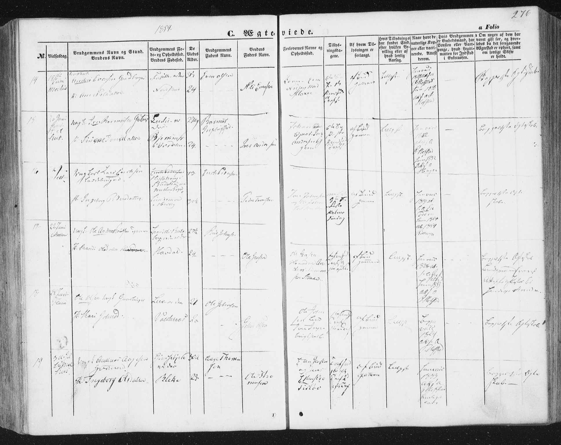 Ministerialprotokoller, klokkerbøker og fødselsregistre - Sør-Trøndelag, SAT/A-1456/691/L1076: Parish register (official) no. 691A08, 1852-1861, p. 276