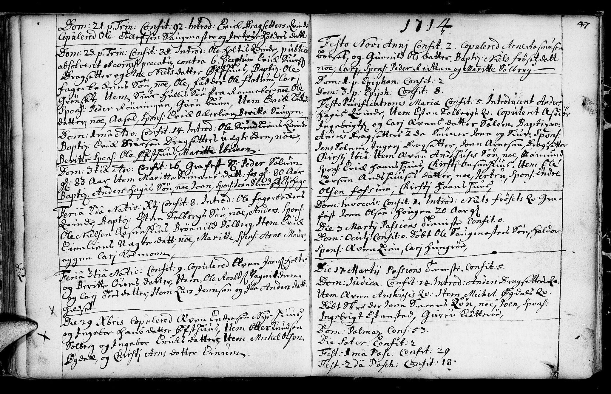 Ministerialprotokoller, klokkerbøker og fødselsregistre - Sør-Trøndelag, SAT/A-1456/689/L1036: Parish register (official) no. 689A01, 1696-1746, p. 47