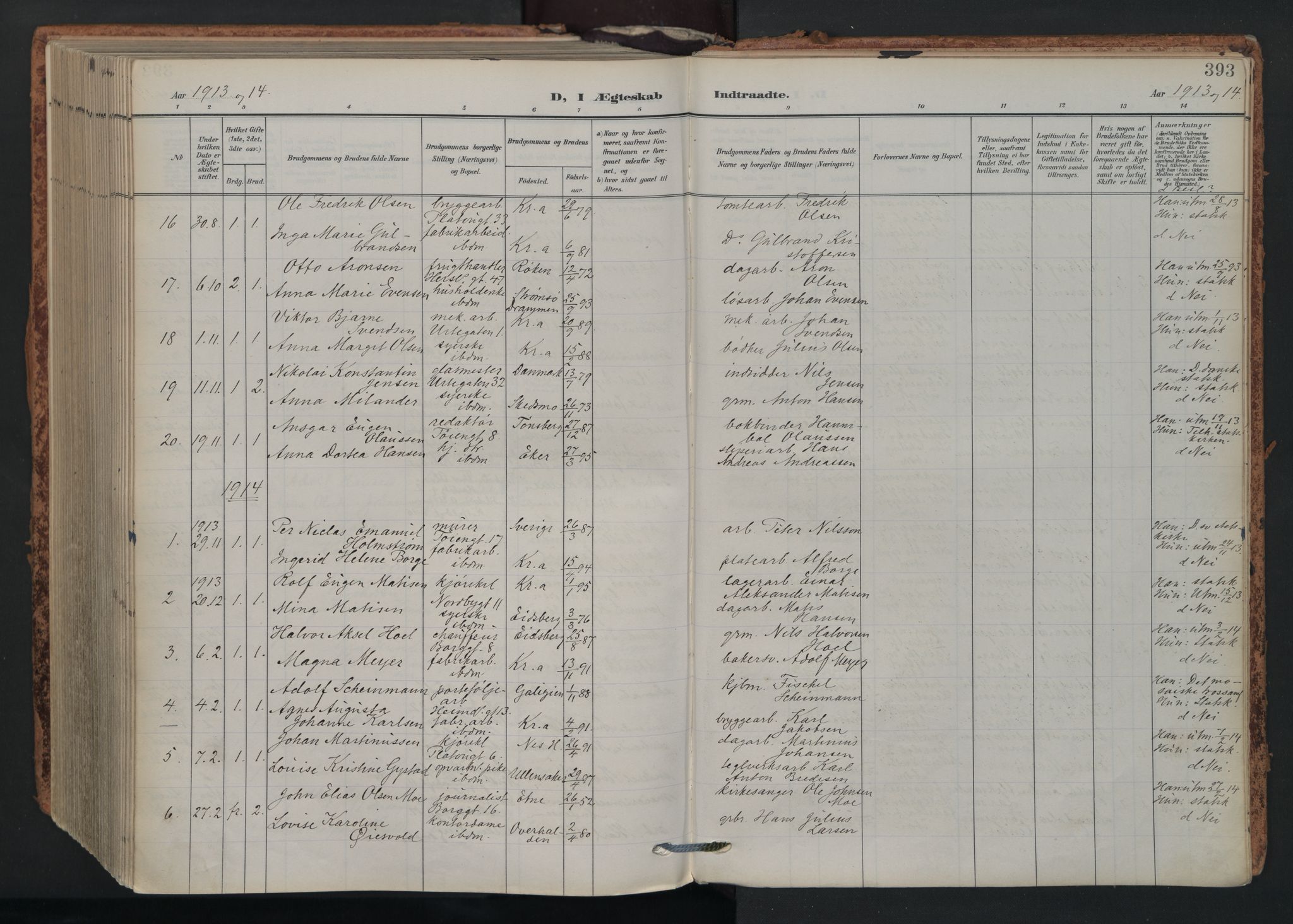 Grønland prestekontor Kirkebøker, AV/SAO-A-10848/F/Fa/L0017: Parish register (official) no. 17, 1906-1934, p. 393