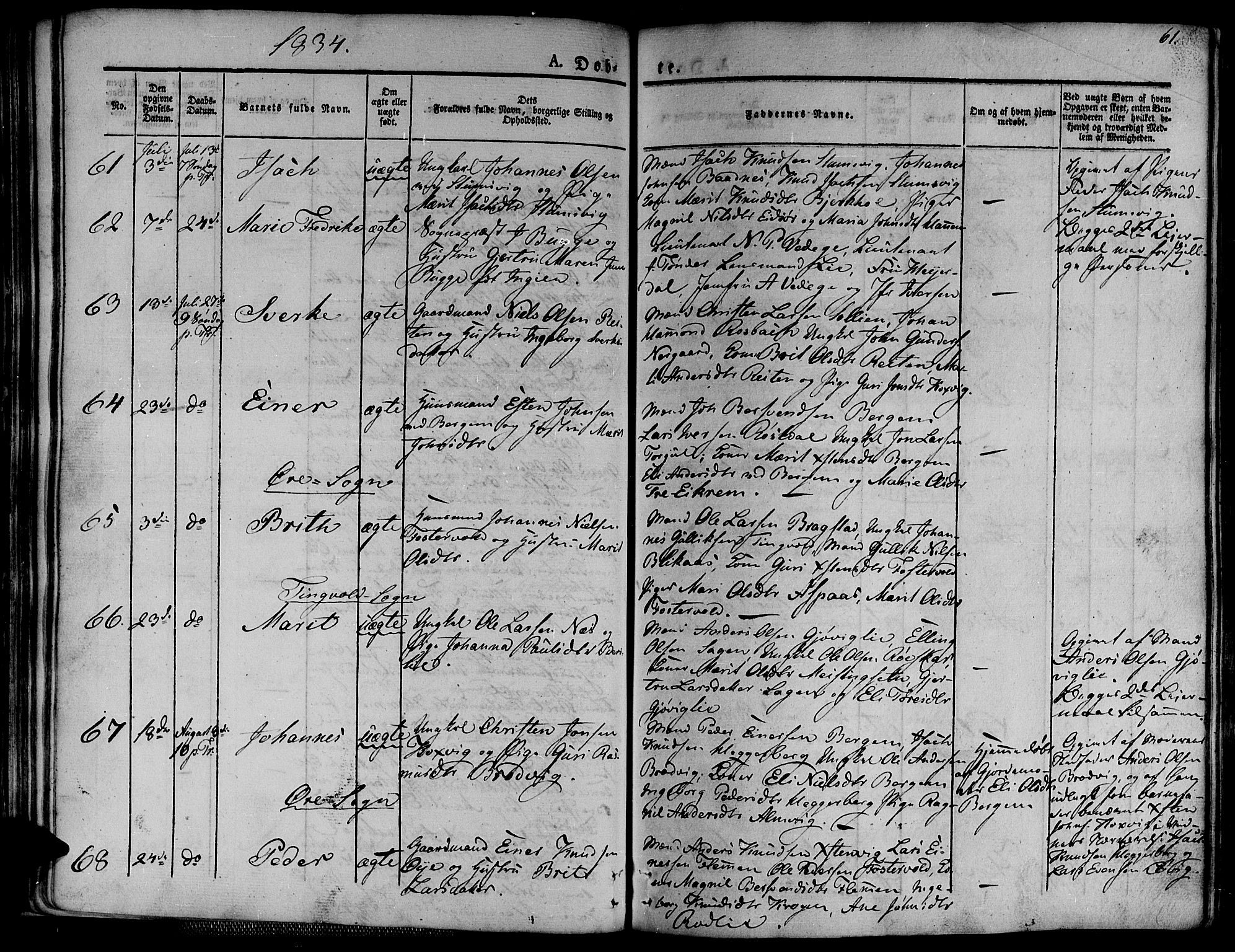 Ministerialprotokoller, klokkerbøker og fødselsregistre - Møre og Romsdal, AV/SAT-A-1454/586/L0983: Parish register (official) no. 586A09, 1829-1843, p. 61