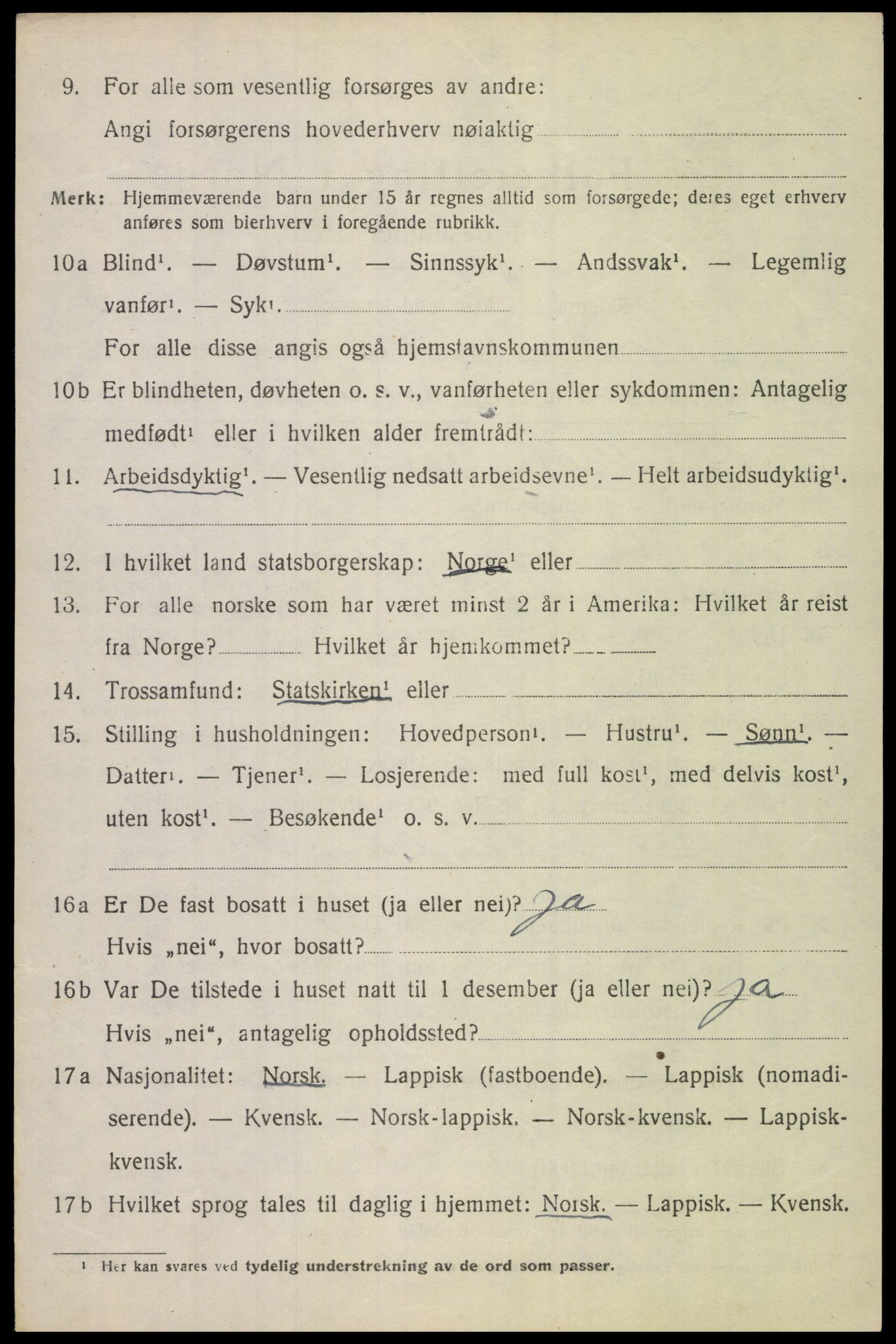 SAT, 1920 census for Tysfjord, 1920, p. 6768