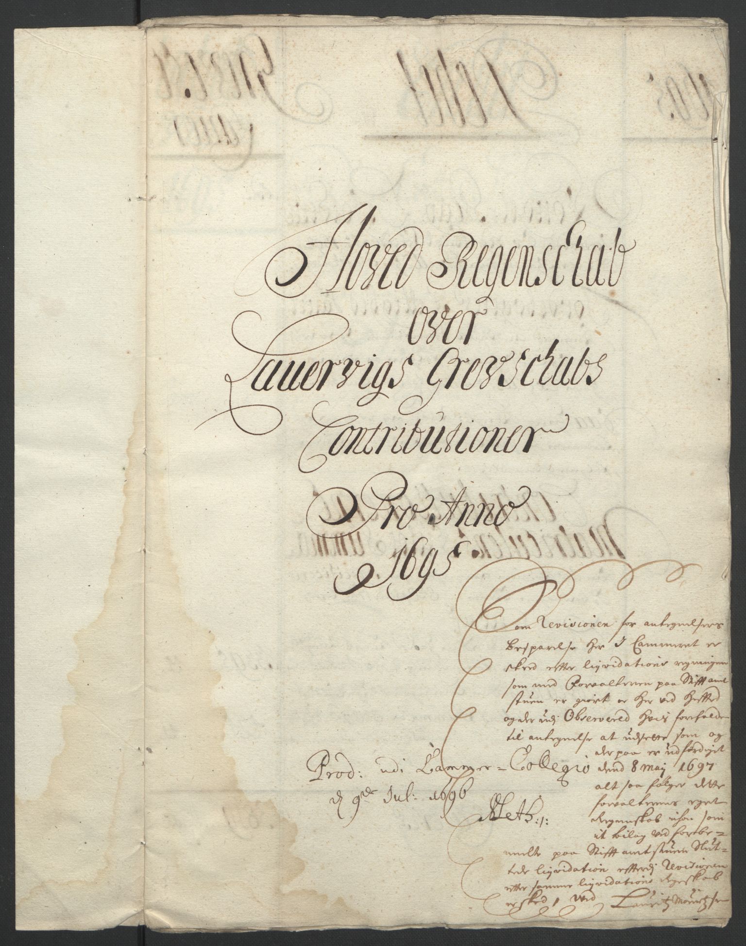 Rentekammeret inntil 1814, Reviderte regnskaper, Fogderegnskap, RA/EA-4092/R33/L1974: Fogderegnskap Larvik grevskap, 1693-1695, p. 188