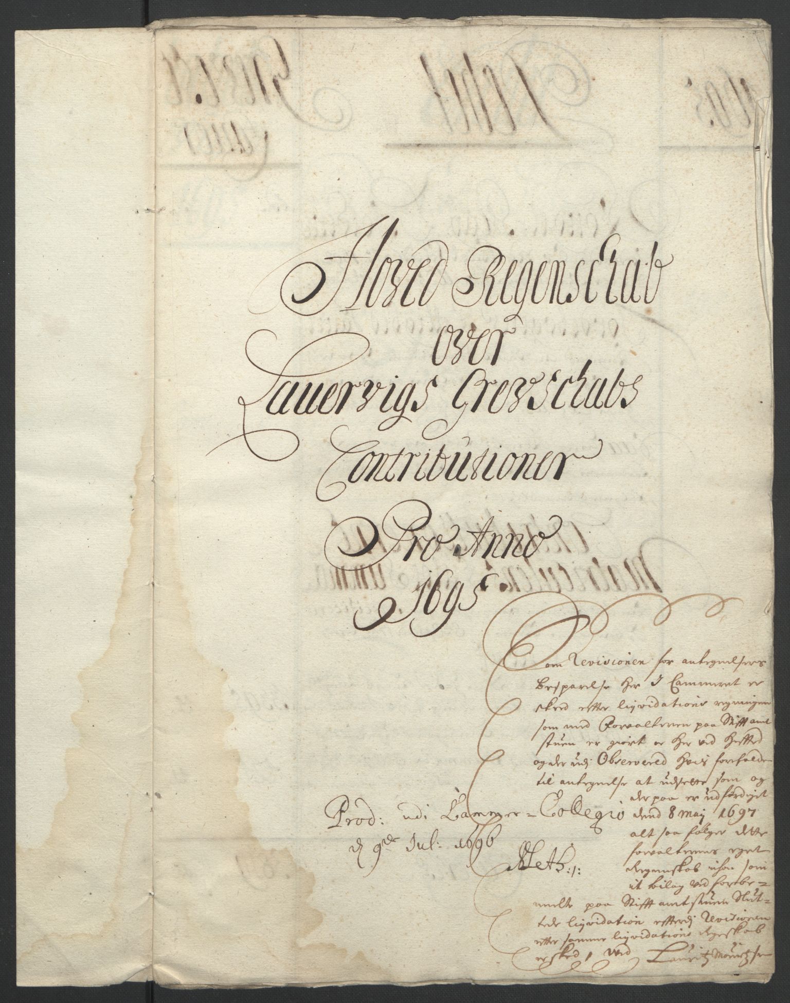 Rentekammeret inntil 1814, Reviderte regnskaper, Fogderegnskap, AV/RA-EA-4092/R33/L1974: Fogderegnskap Larvik grevskap, 1693-1695, p. 188
