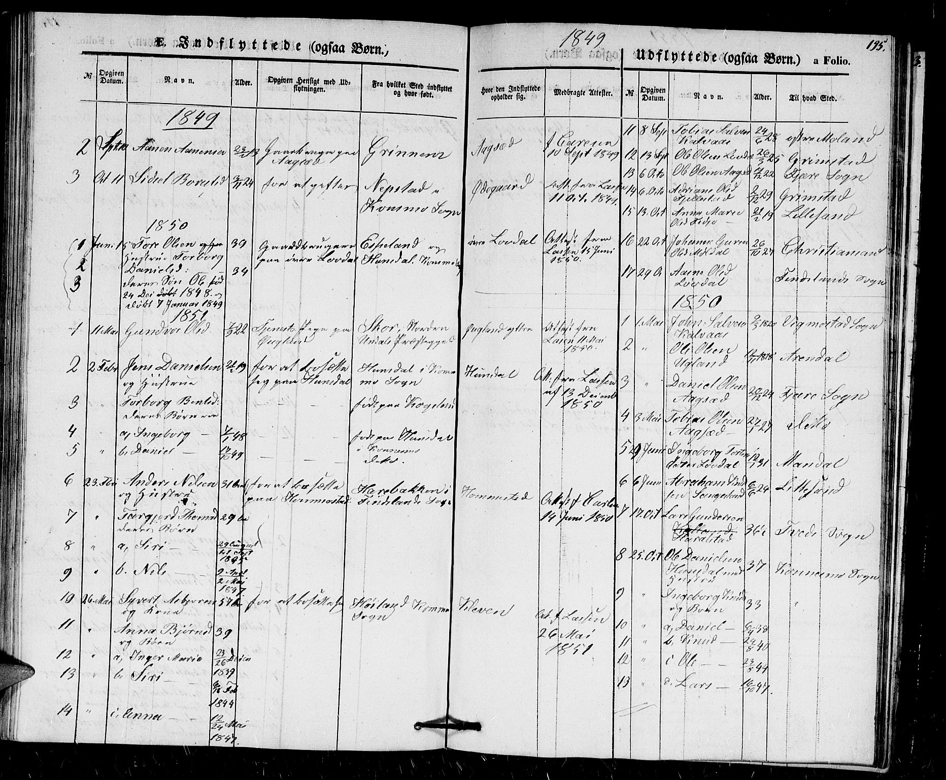 Holum sokneprestkontor, SAK/1111-0022/F/Fb/Fbb/L0002: Parish register (copy) no. B 2, 1847-1874, p. 195