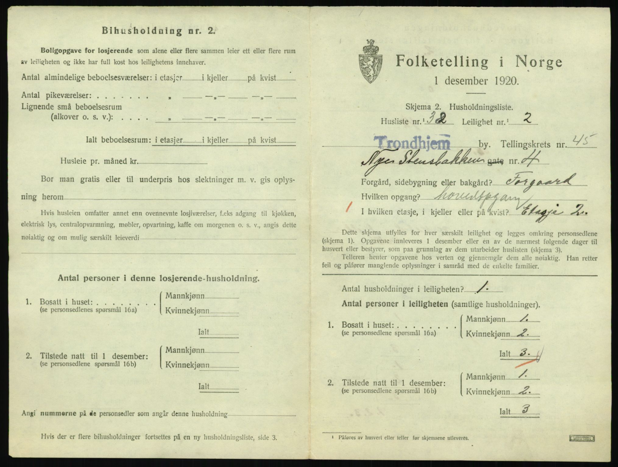 SAT, 1920 census for Trondheim, 1920, p. 22106