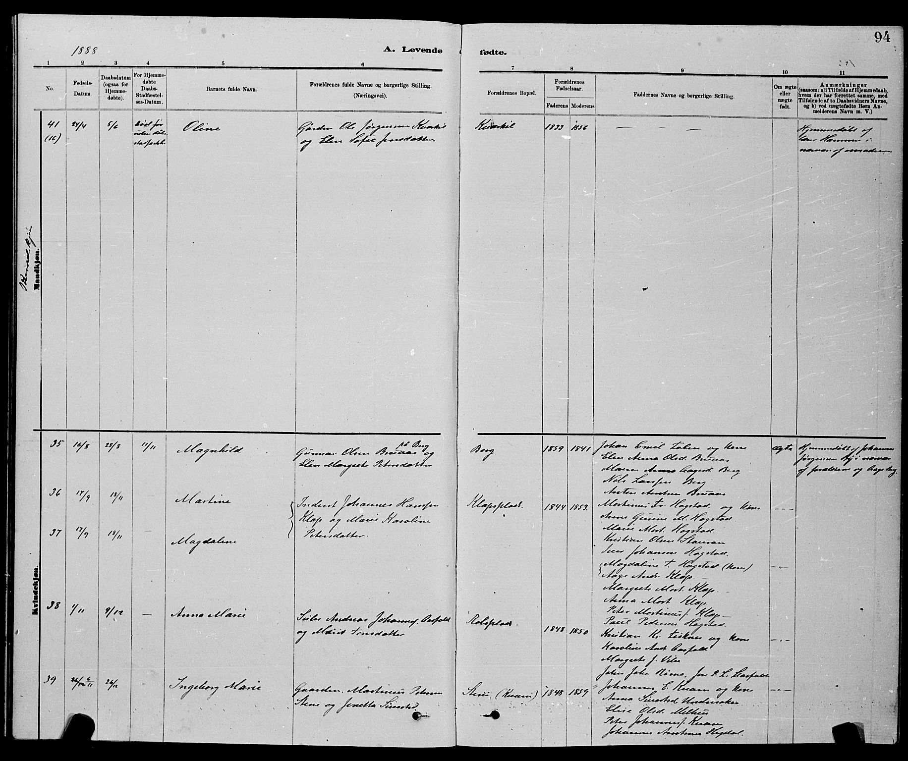 Ministerialprotokoller, klokkerbøker og fødselsregistre - Nord-Trøndelag, AV/SAT-A-1458/730/L0301: Parish register (copy) no. 730C04, 1880-1897, p. 94