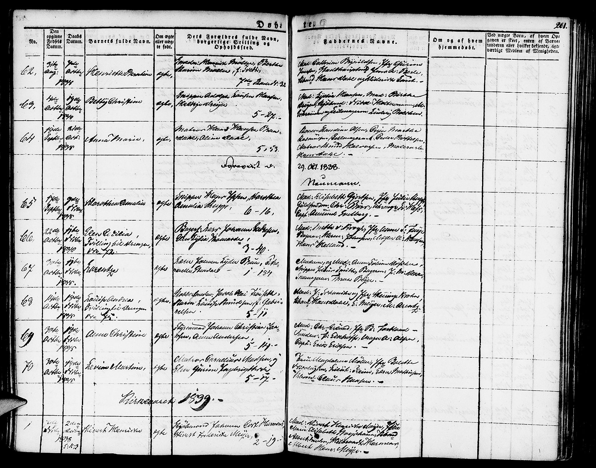 Nykirken Sokneprestembete, SAB/A-77101/H/Haa/L0012: Parish register (official) no. A 12, 1821-1844, p. 261