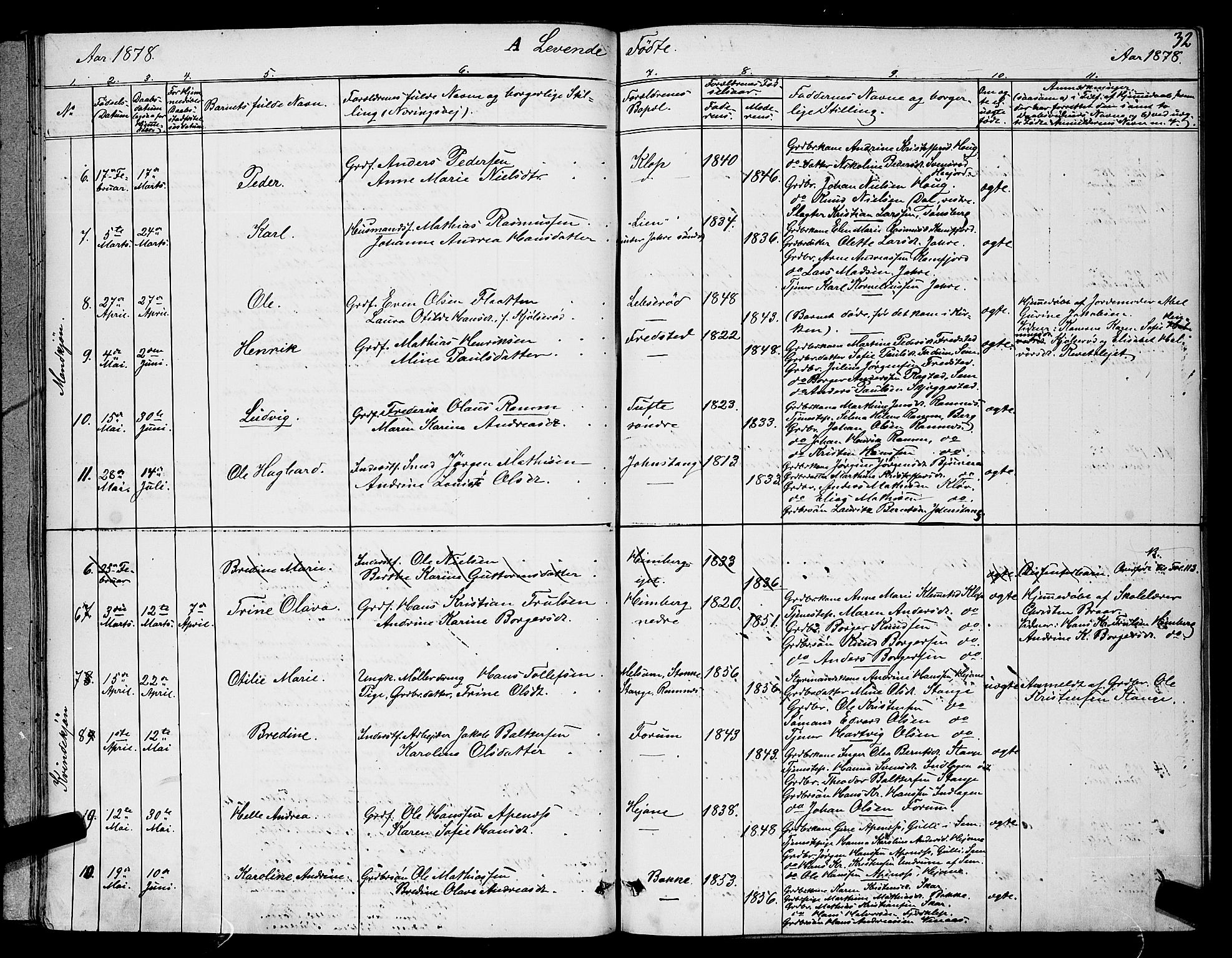 Ramnes kirkebøker, AV/SAKO-A-314/G/Ga/L0003: Parish register (copy) no. I 3, 1870-1896, p. 32