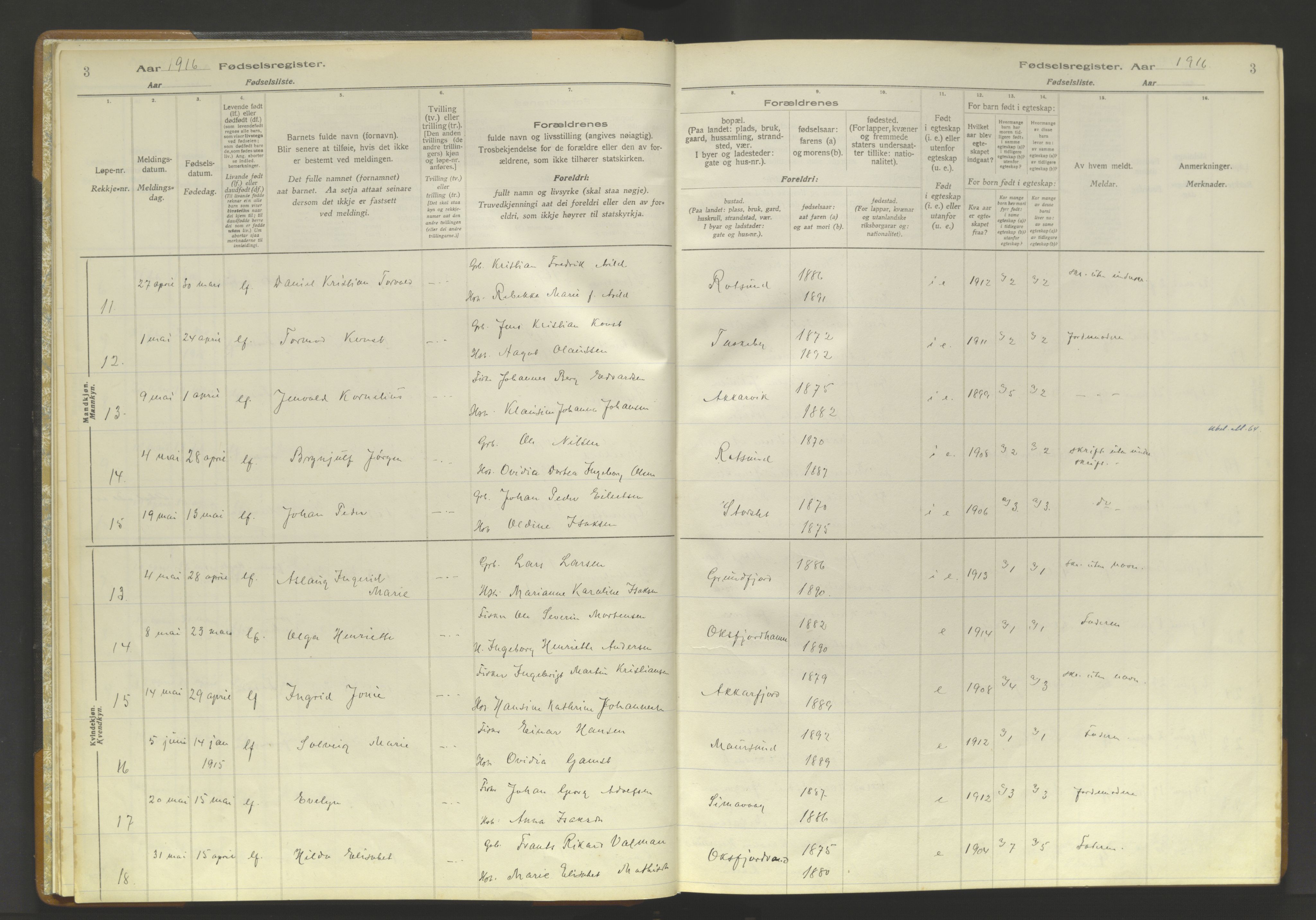 Skjervøy sokneprestkontor, AV/SATØ-S-1300/I/Ia/L0056: Birth register no. 56, 1916-1932, p. 3