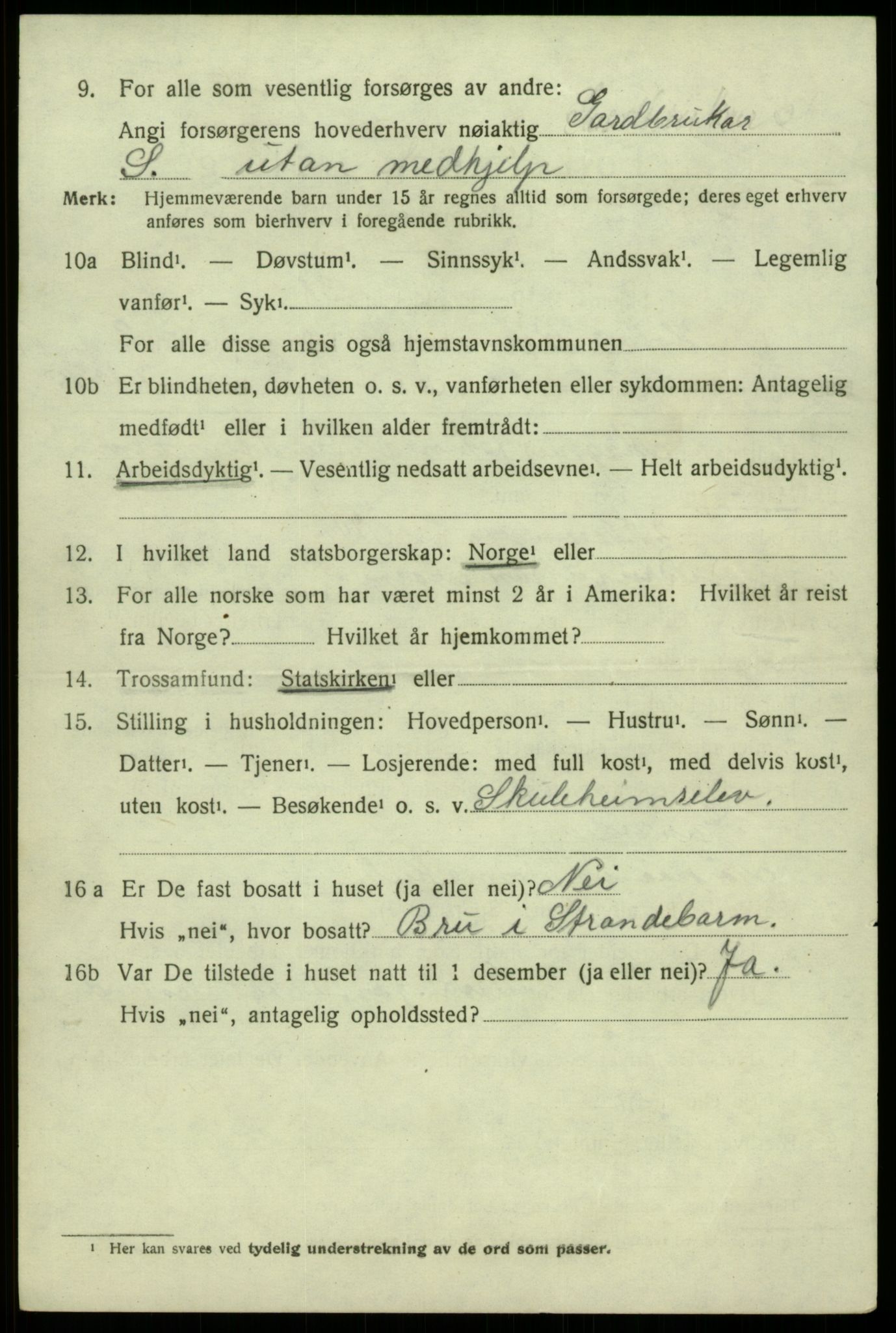 SAB, 1920 census for Kvam, 1920, p. 2032