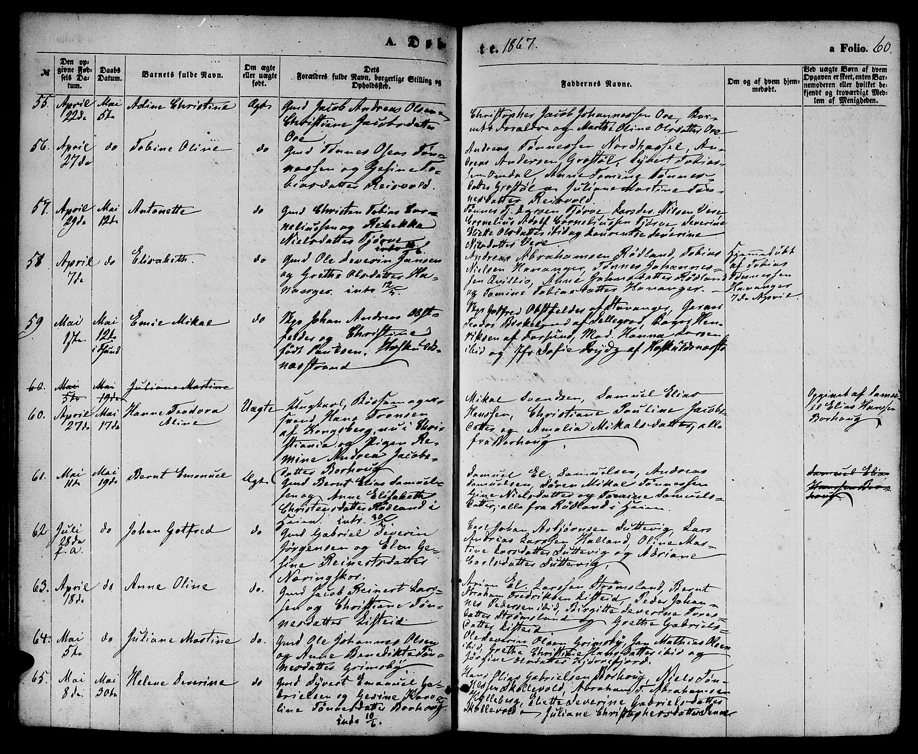 Lista sokneprestkontor, AV/SAK-1111-0027/F/Fb/L0003: Parish register (copy) no. B 3, 1862-1877, p. 60