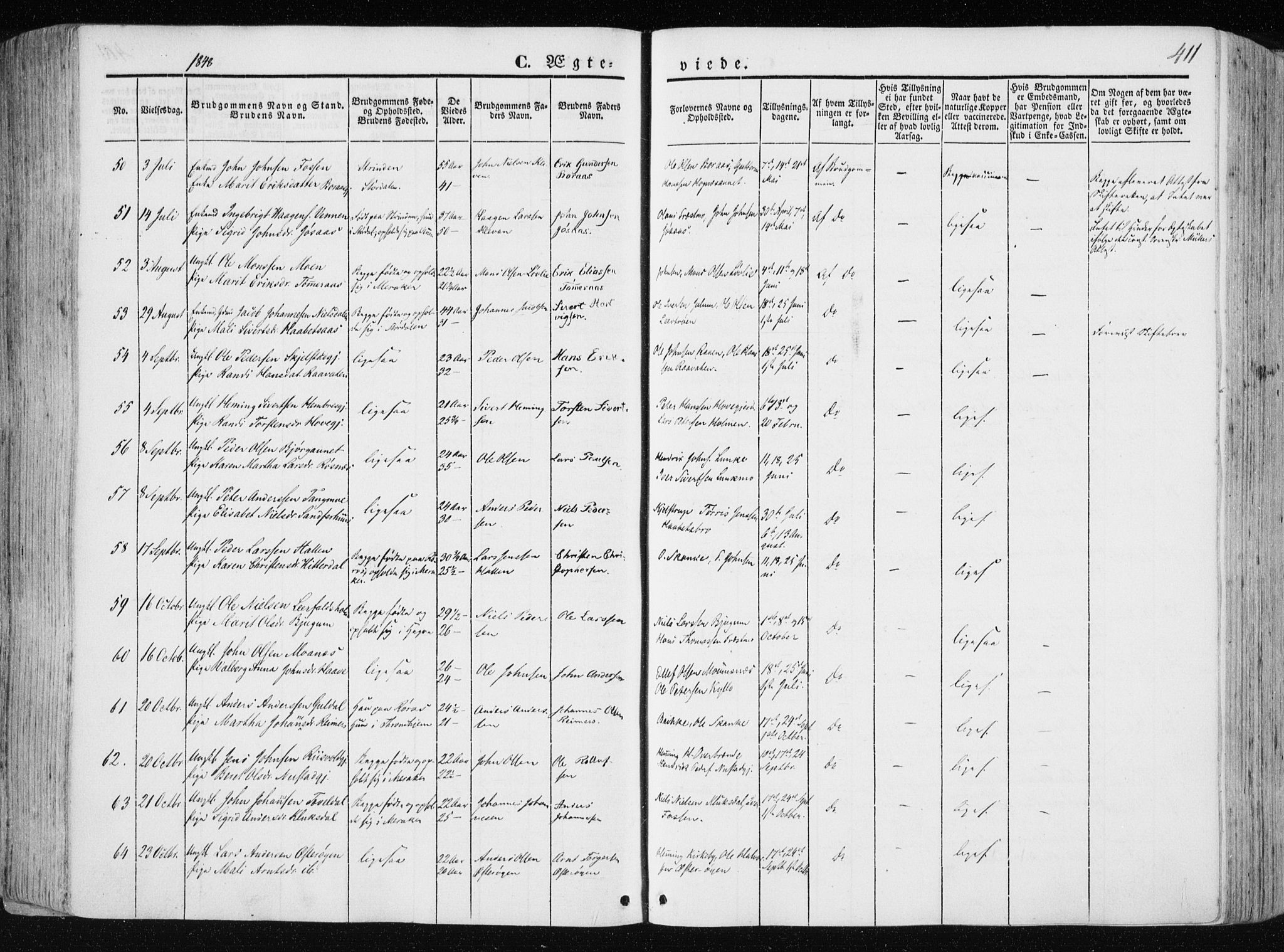 Ministerialprotokoller, klokkerbøker og fødselsregistre - Nord-Trøndelag, SAT/A-1458/709/L0074: Parish register (official) no. 709A14, 1845-1858, p. 411